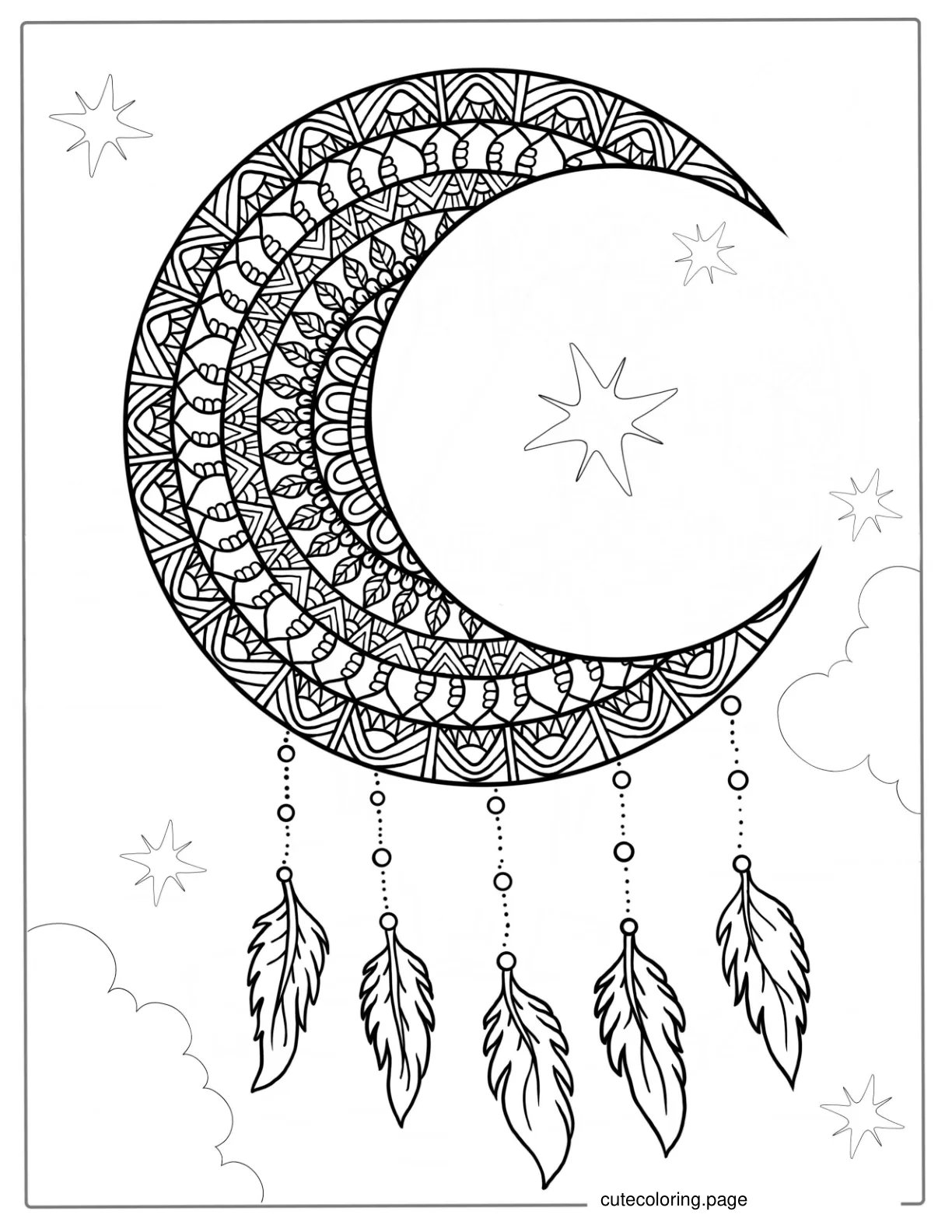 Mandala Dream Catcher Moon Coloring Page For Adults coloring page