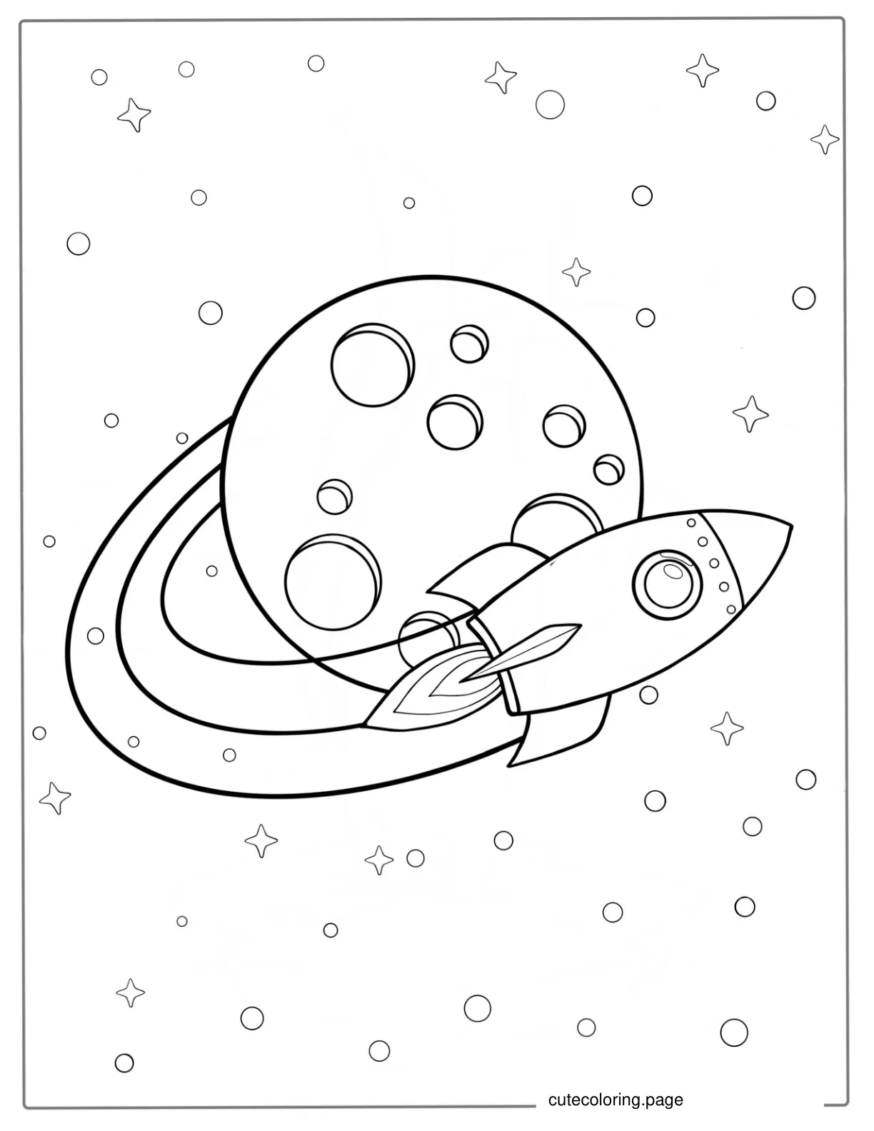 Rocket Flying Past The Moon Coloring Sheet coloring page