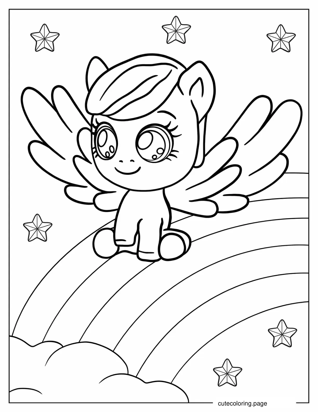 Cartoon My Little Pony Sitting On Rainbow coloring page