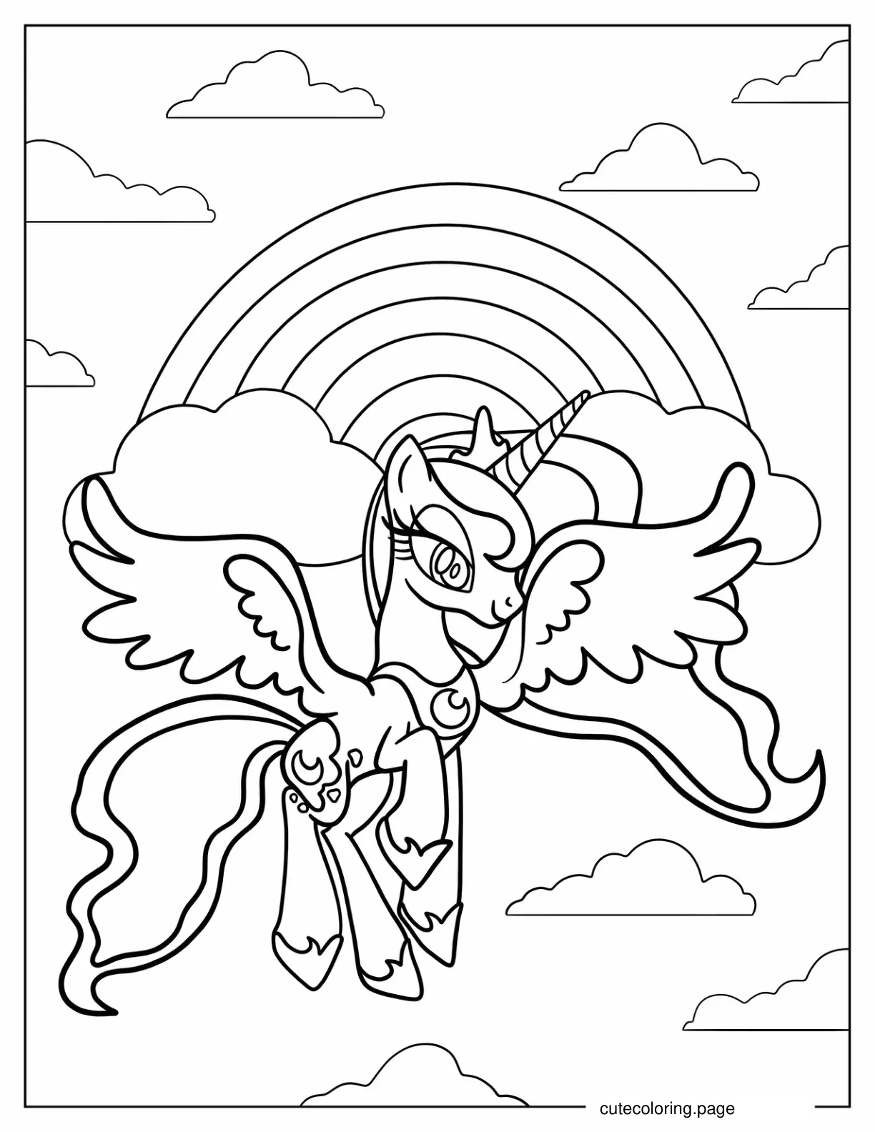 Cartoon Princess Celestia Flying coloring page