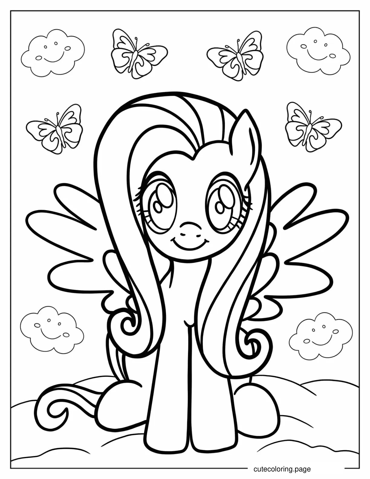 Cute Fluttershy Outline for Kids coloring page