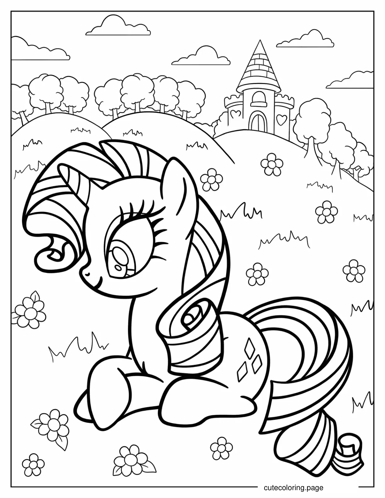 Cute Rarity Coloring Page With Castle In Background coloring page