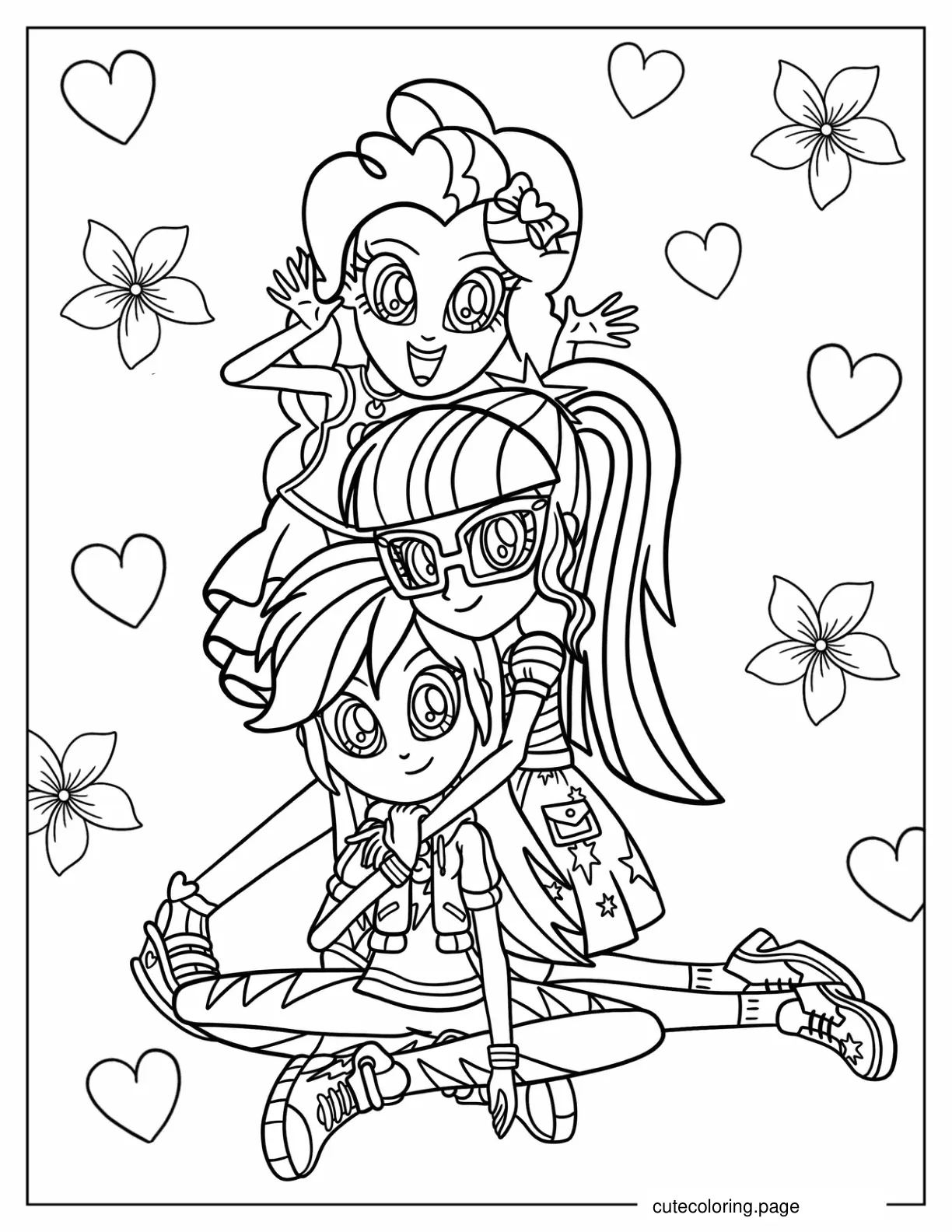 Equestria Girls Pinkie Pie Twilight Sparkle and Rainbow Dash coloring page