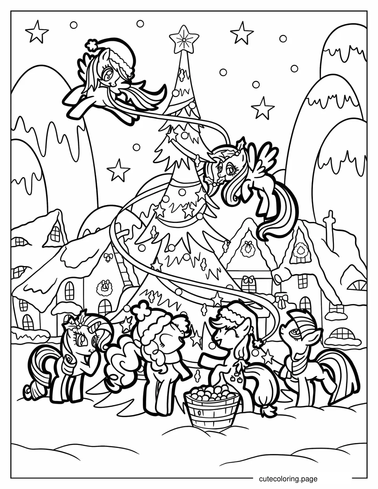 My Little Pony Decorating Christmas Tree To Color coloring page