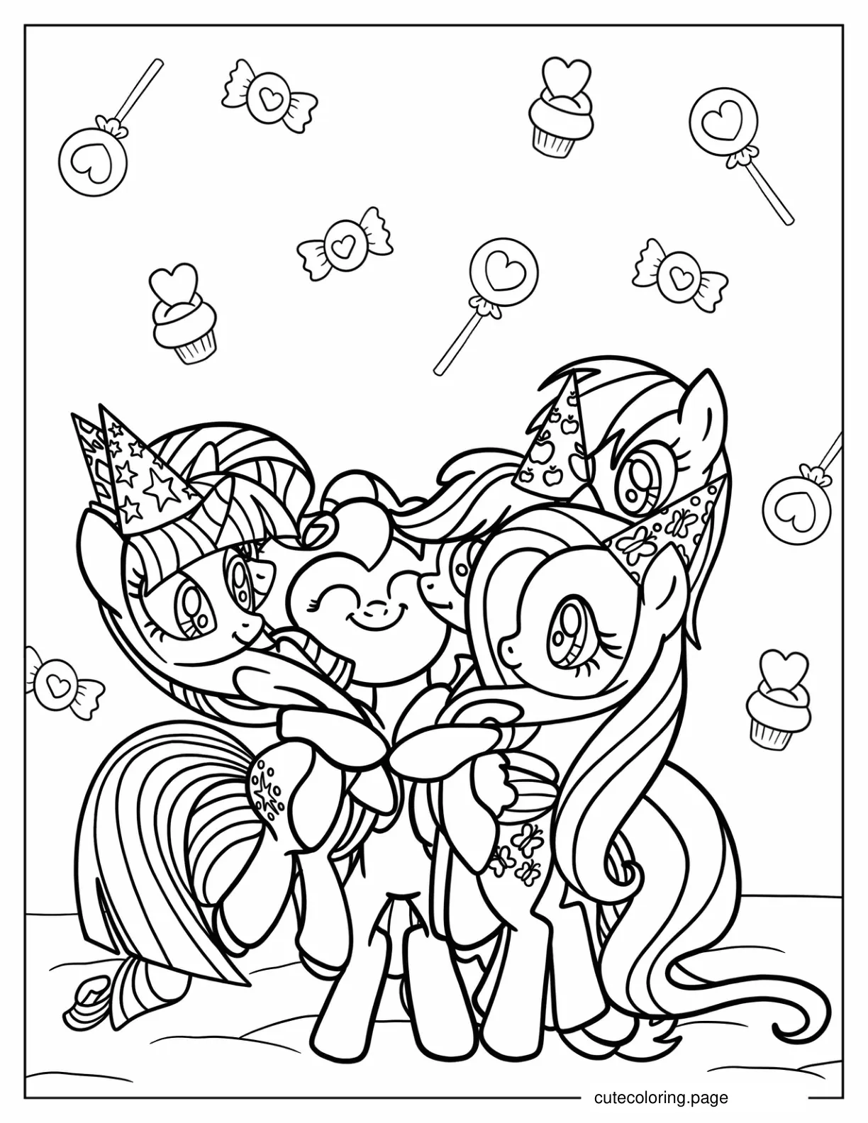 My Little Pony Friends Hugging coloring page