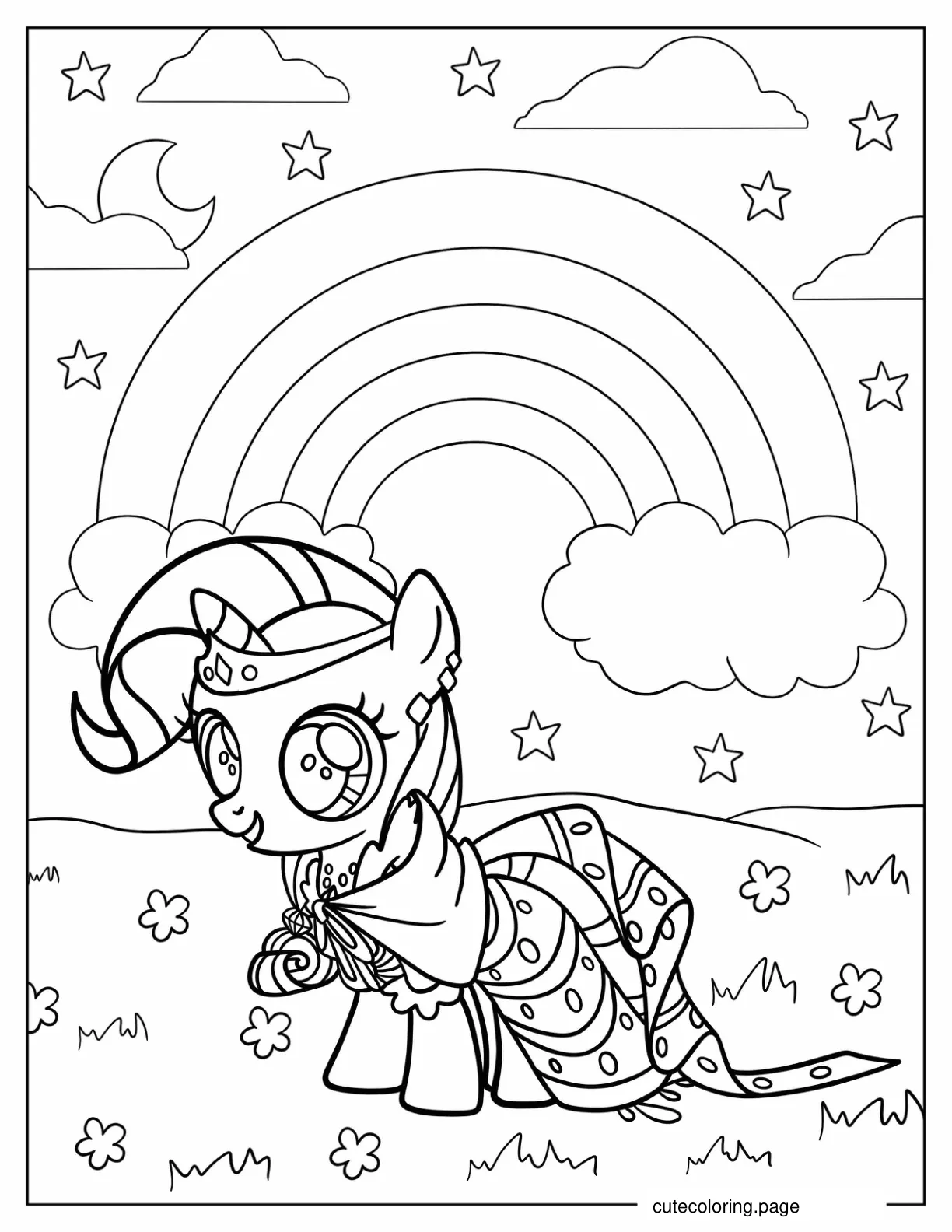 My Little Pony Rarity Wearing Crown and Dress  coloring page