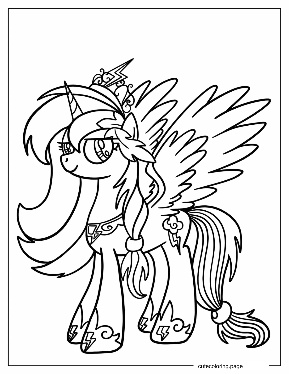 Outline of Princess Rainbow Dash for Preschoolers coloring page