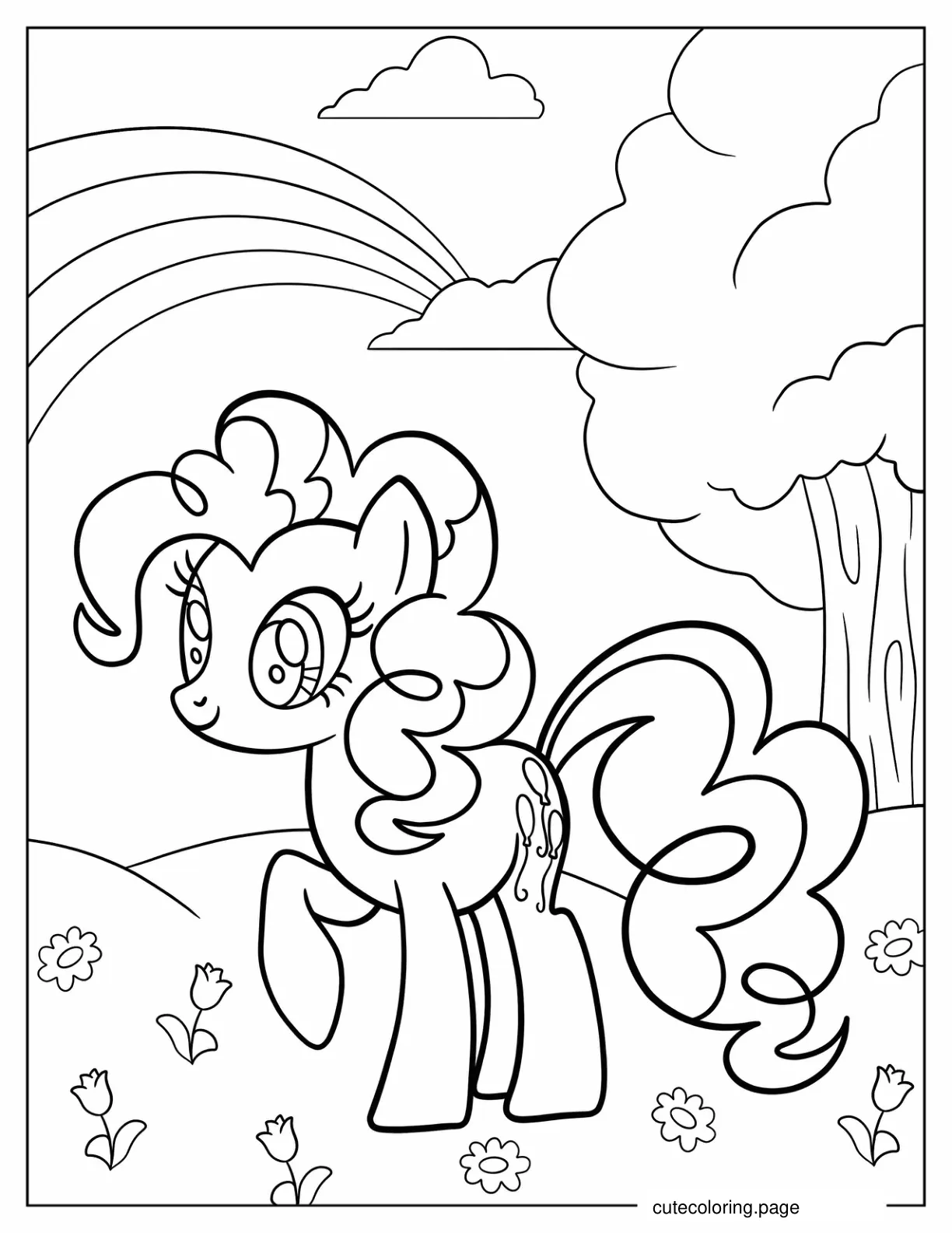 Pinkie Pie Pony Walking on Flower Field coloring page