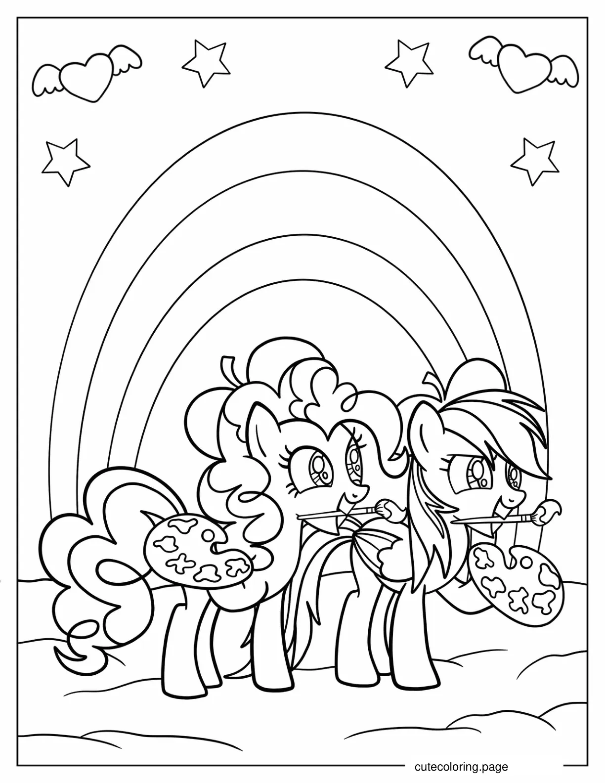 Pinkie Pie and Rainbow Dash Painting to Color coloring page