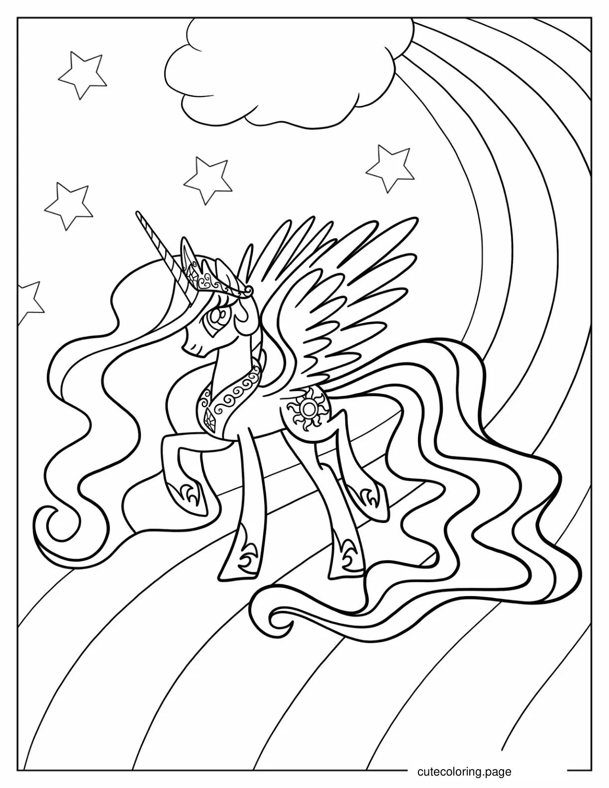 Princess Celestia On Rainbow coloring page