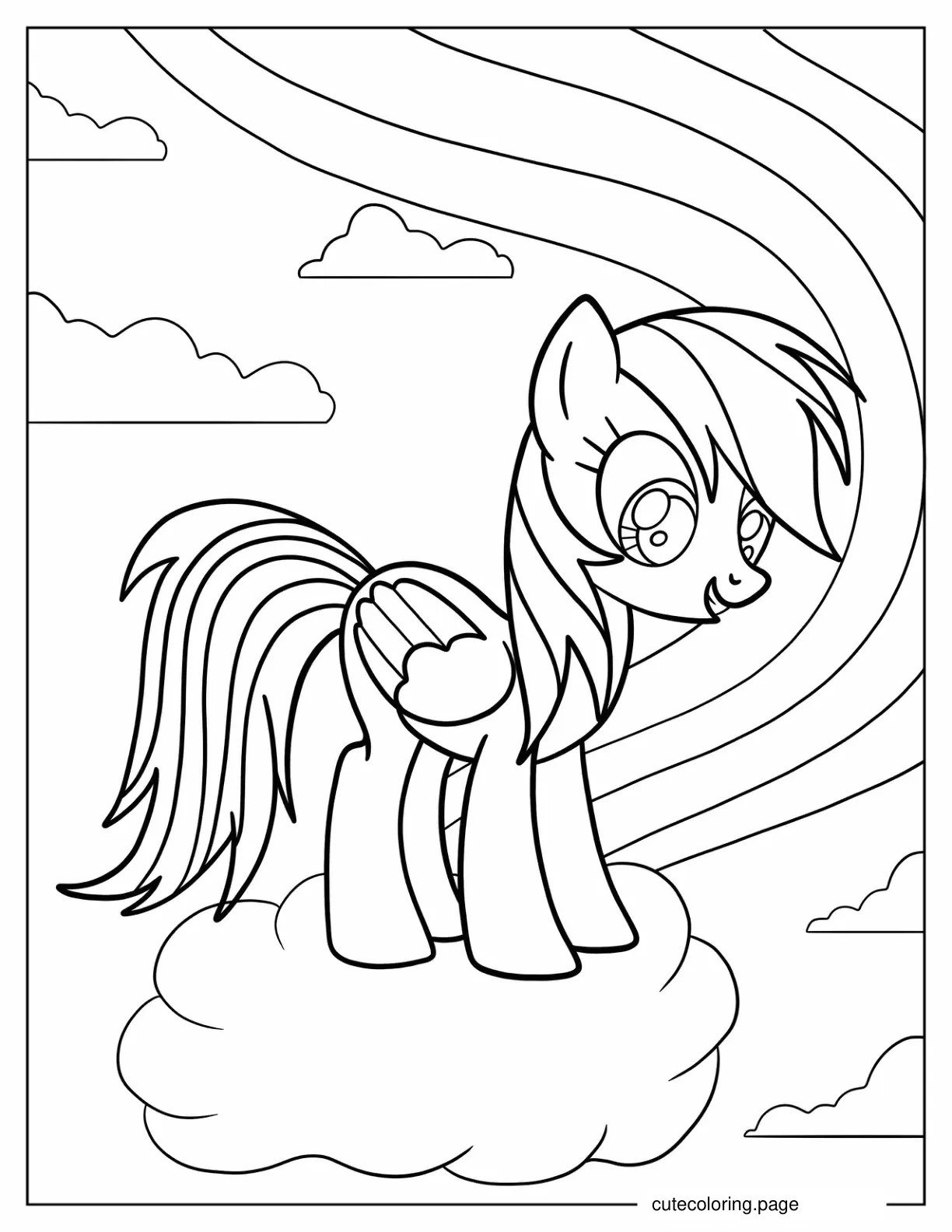 Rainbow Dash With Folded Wings On Cloud coloring page