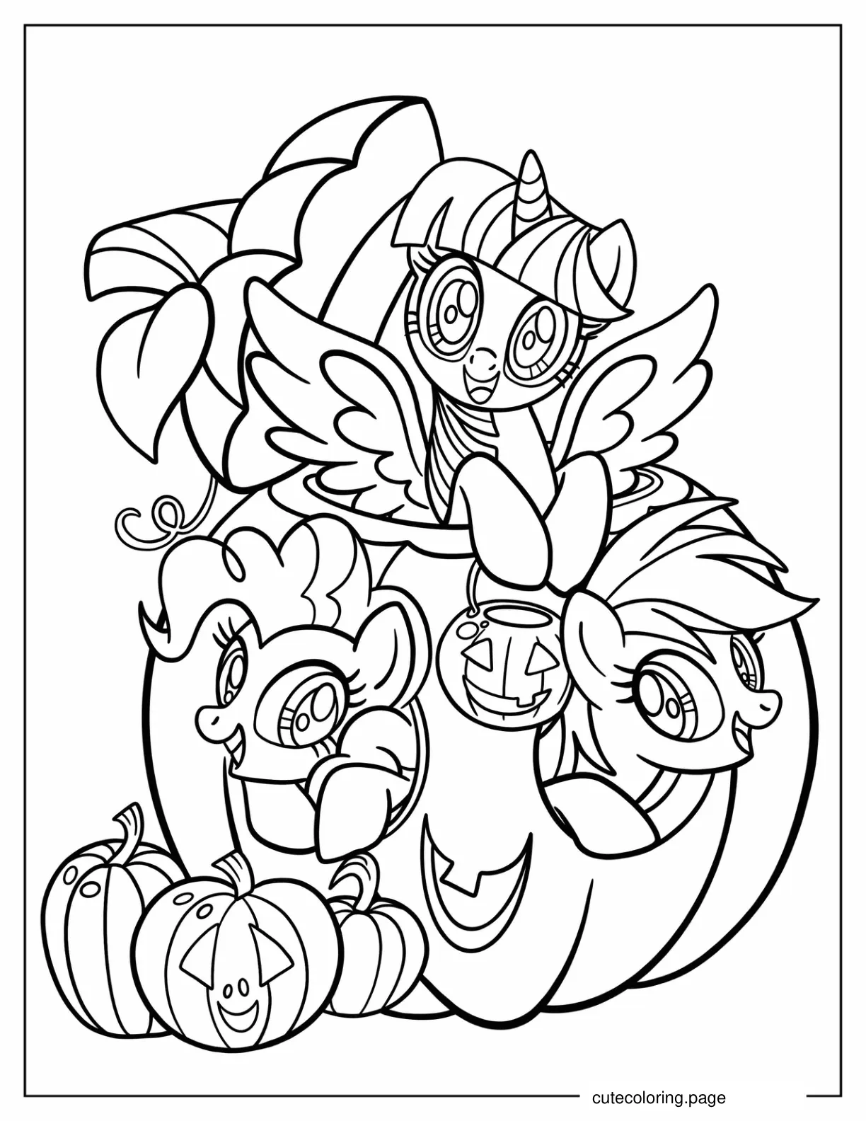 Twilight Sparkle and Friends in Jack O Lantern coloring page