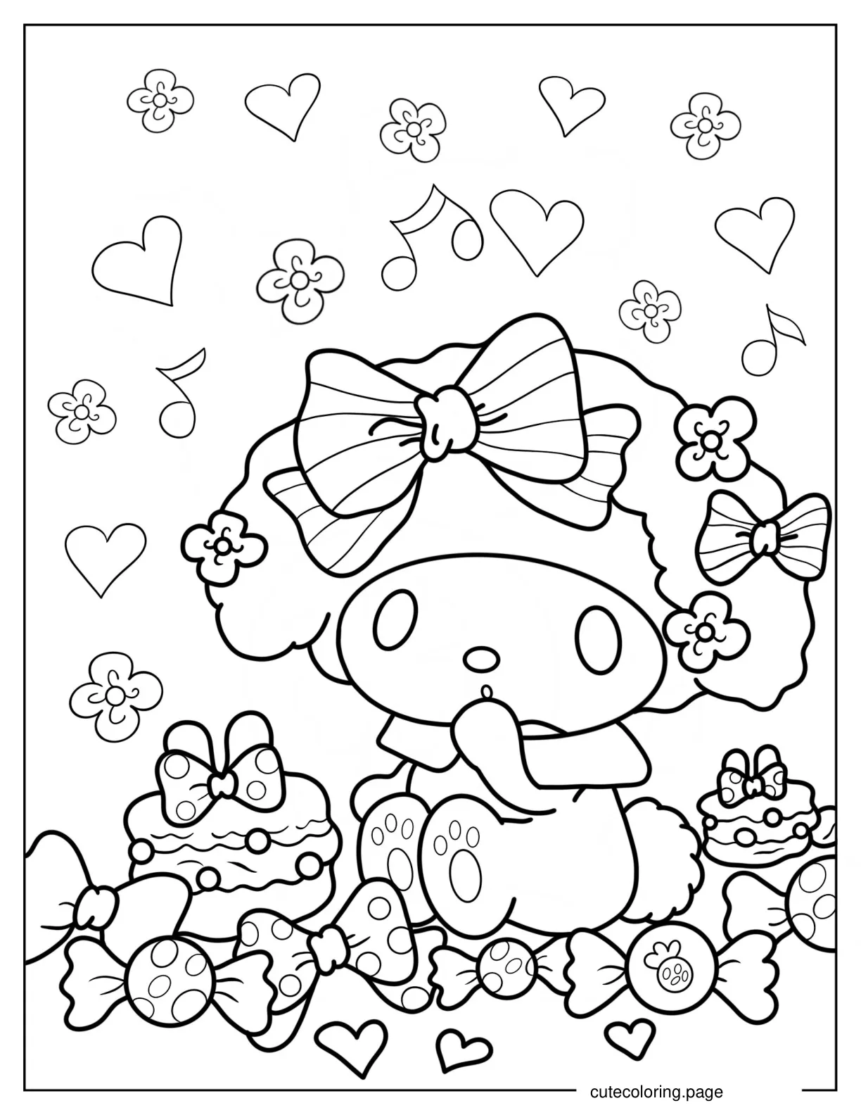 Cute My Melody Surrounded By Sweets coloring page