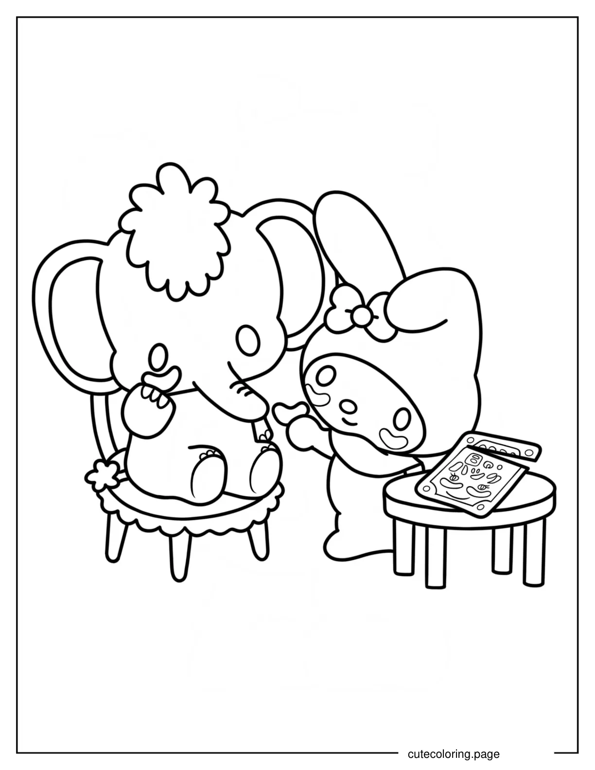 My Melody Feeding Zou Chips Coloring Page coloring page