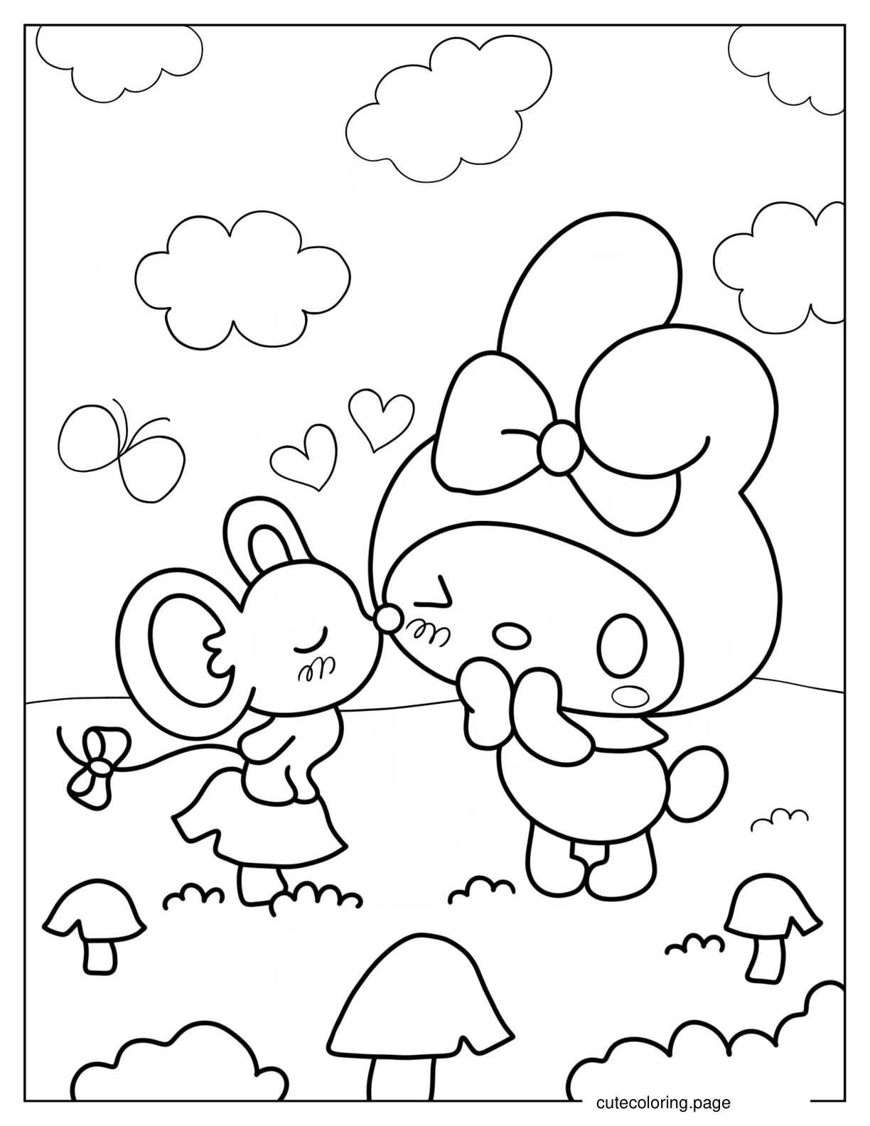 My Melody Getting Kiss From Flat Coloring Page coloring page