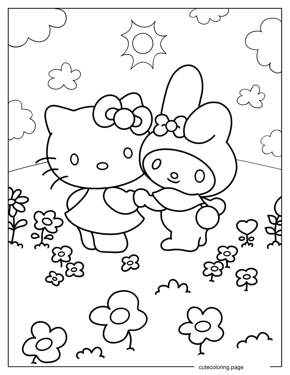 My Melody Holding Hands With Hello Kitty Coloring Sheet coloring page