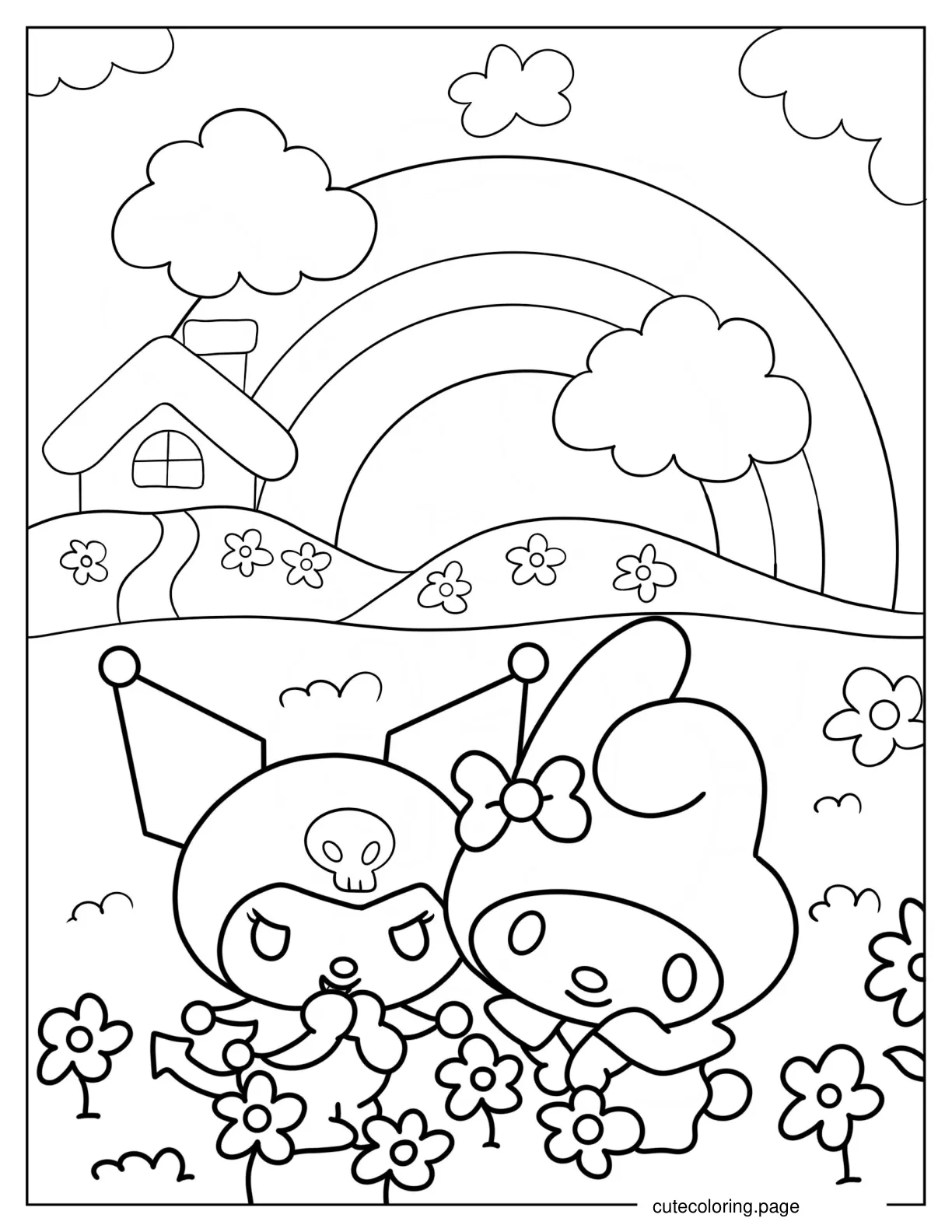 My Melody In Flower Field With Kuromi Coloring Sheet coloring page