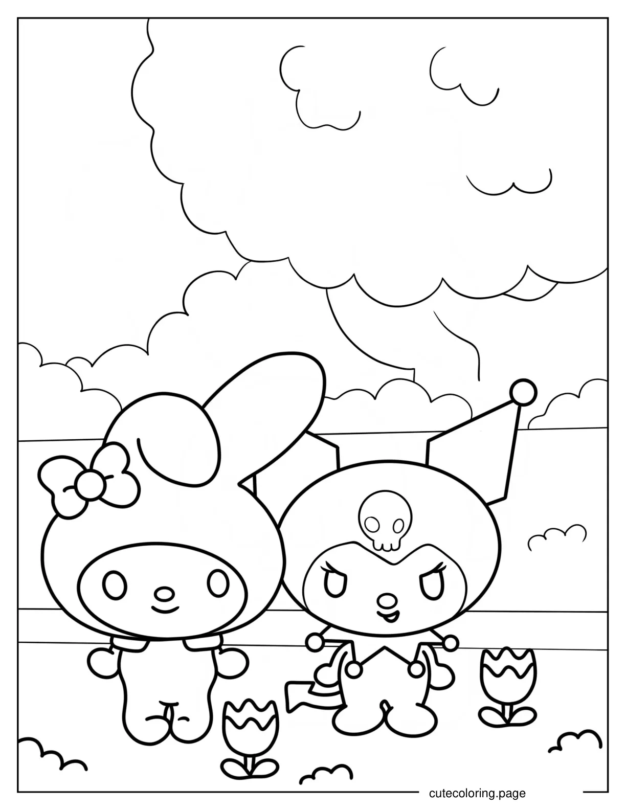 My Melody In Garden With Kuromi Coloring Page coloring page