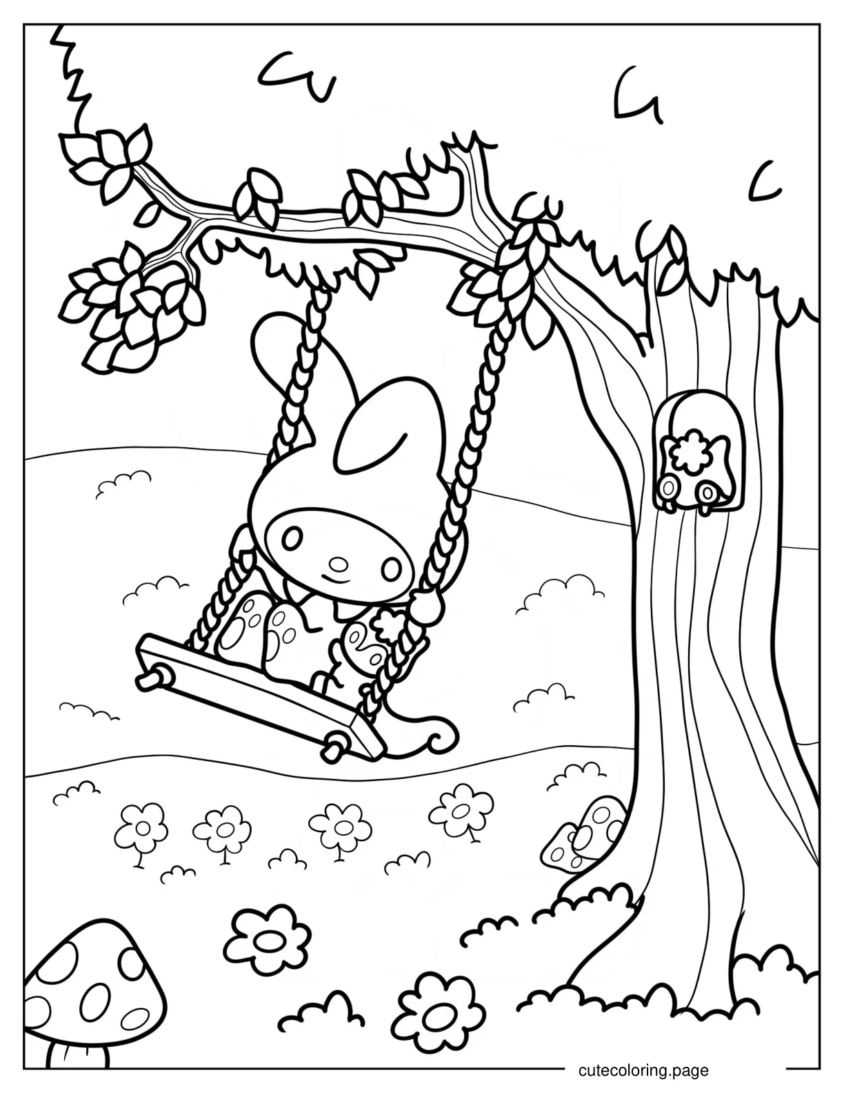 My Melody On A Swing With Risu Coloring Sheet coloring page