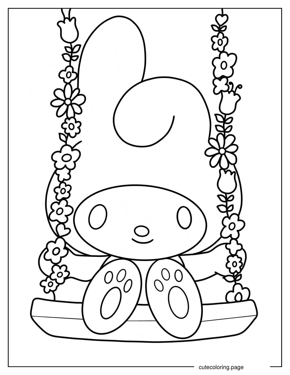 My Melody On Swing Coloring Page For Preschoolers coloring page