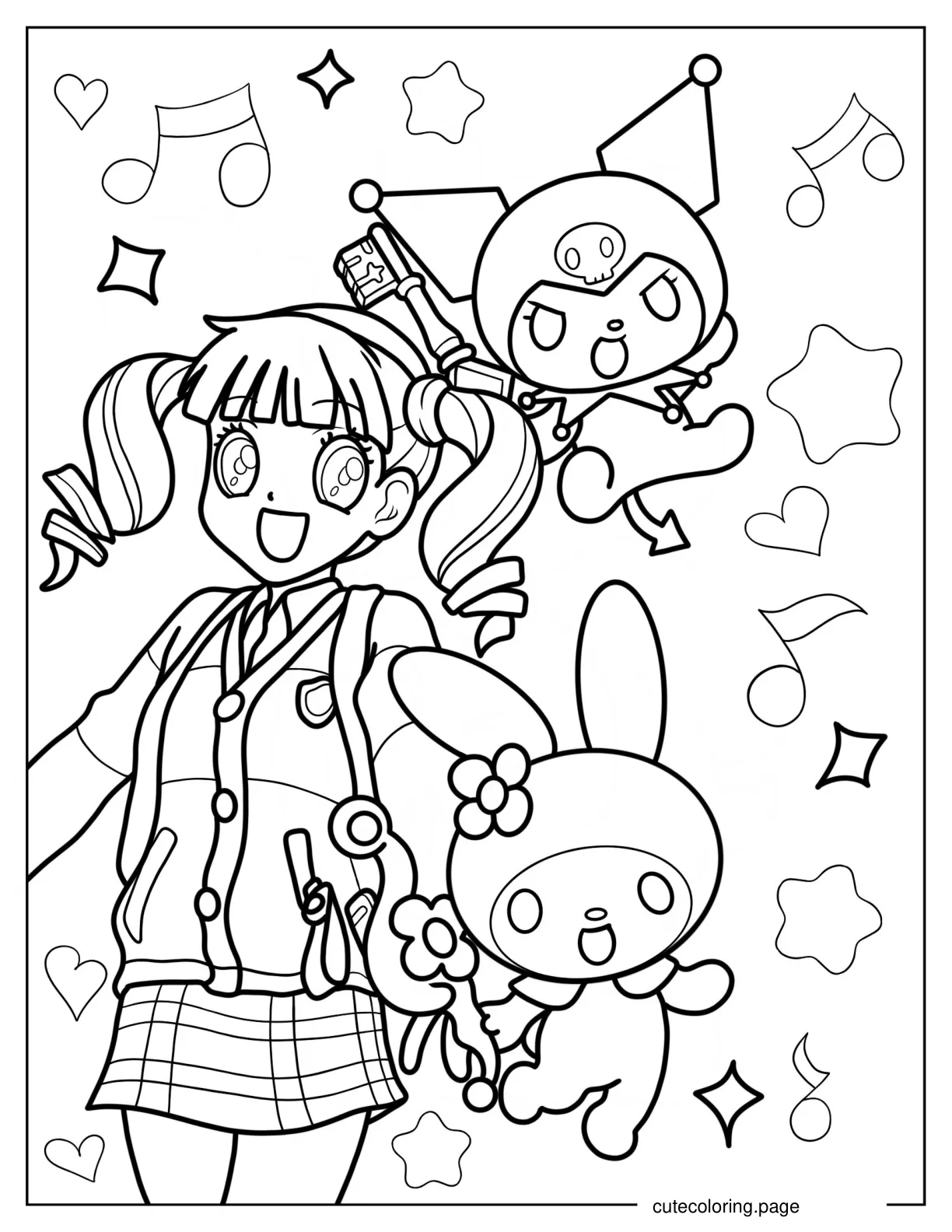 My Melody With Uta Yumeno And Kuromi Coloring Page coloring page