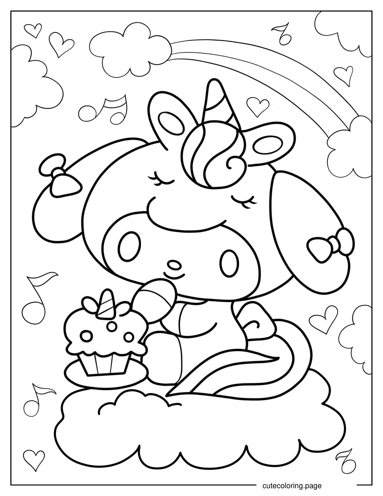 Unicorn My Melody Eating Cupcake Coloring Page coloring page