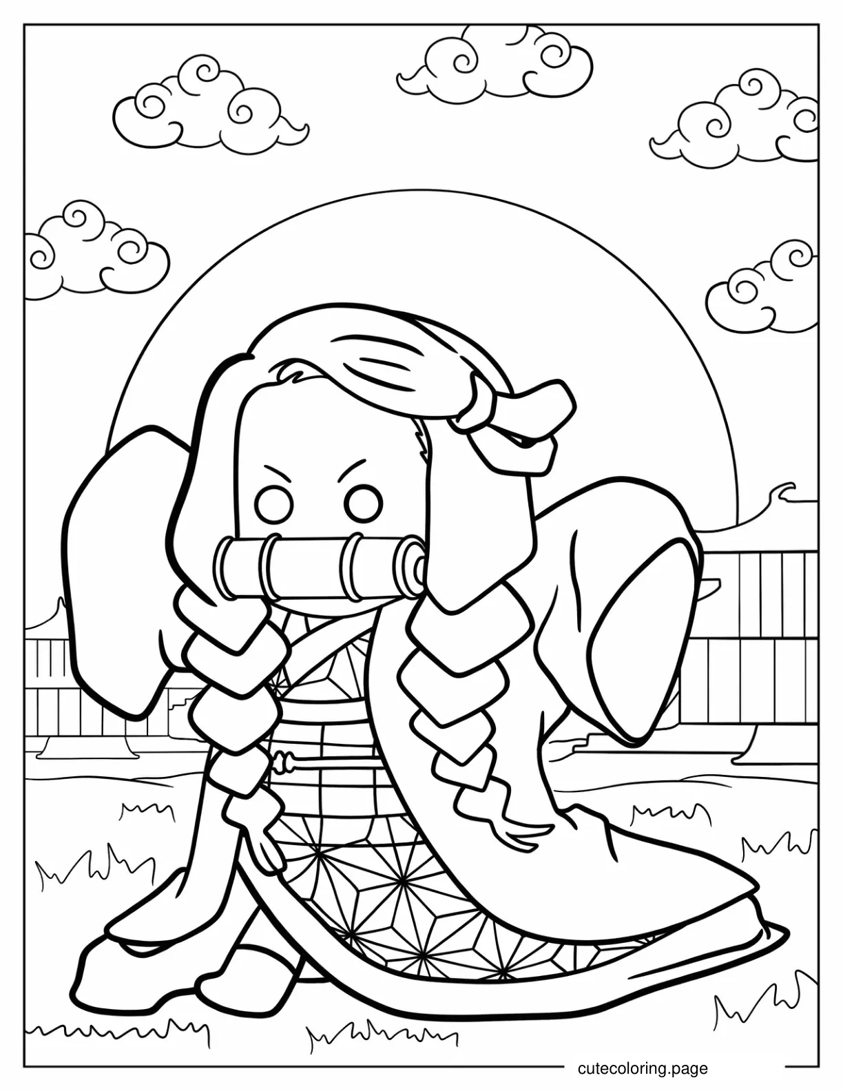 Angry Chibi Nezuko Coloring Sheet For Preschoolers coloring page