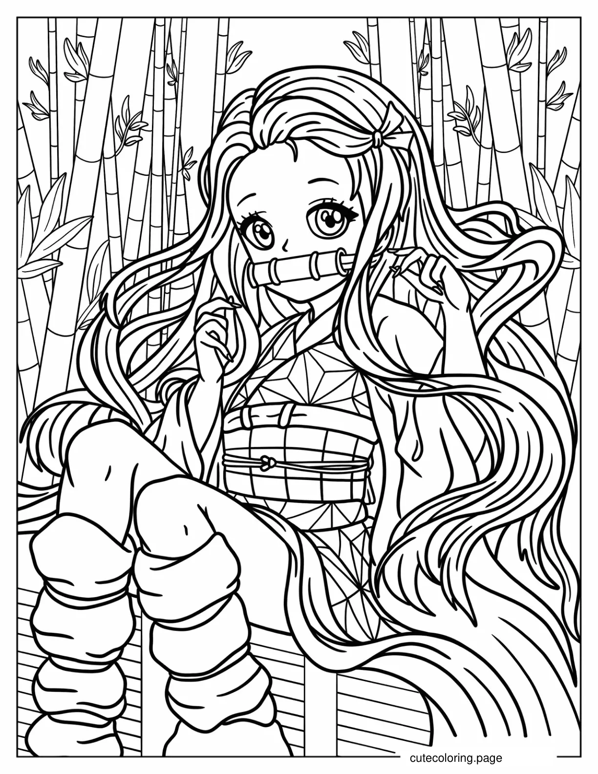 Chibi Nezuko In Bamboo Forest Coloring Sheet For Preschoolers coloring page