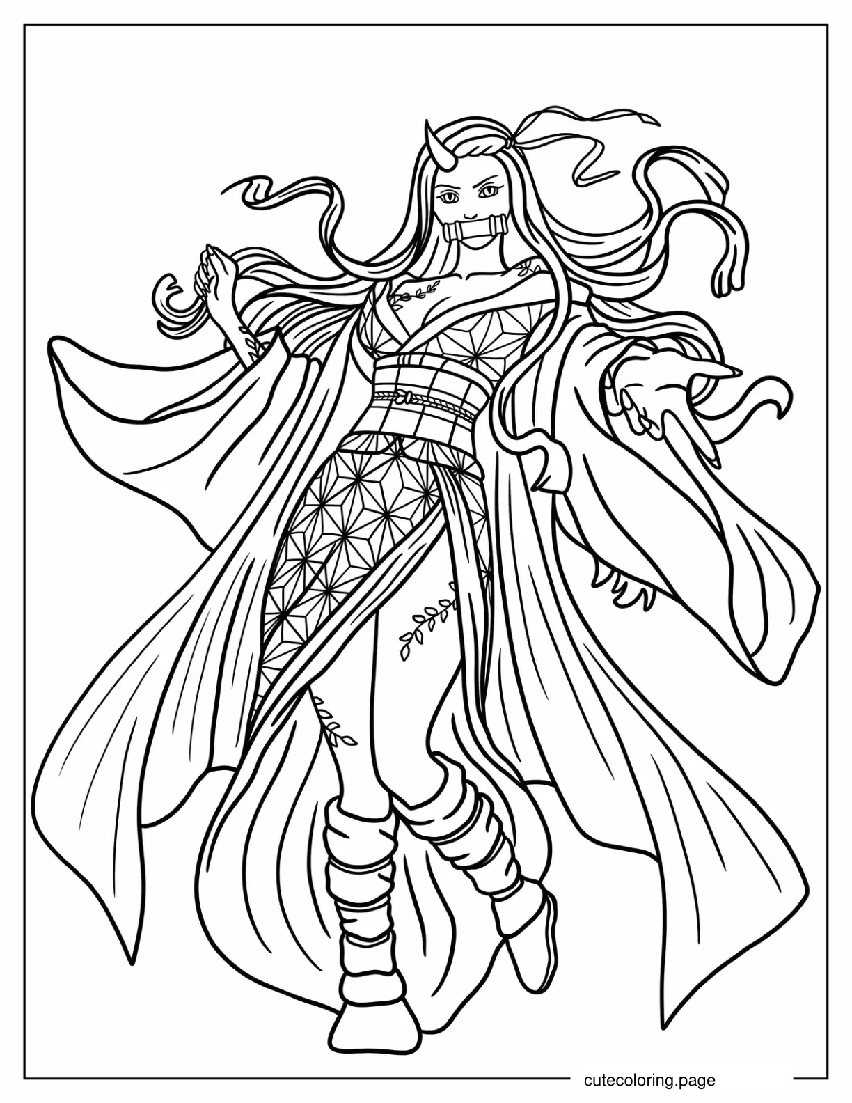 Demon Nezuko With Horn Coloring Sheet coloring page