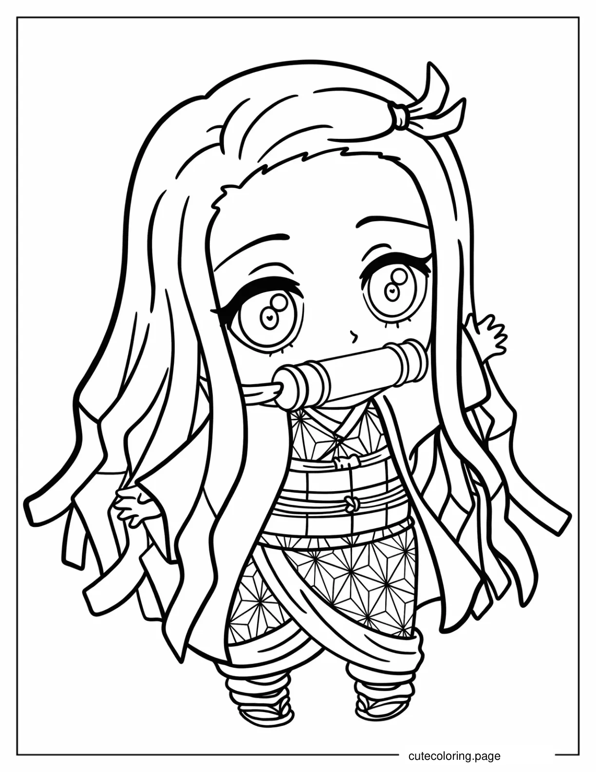 Kawaii Chibi Nezuko Wearing Bamboo Coloring Page coloring page