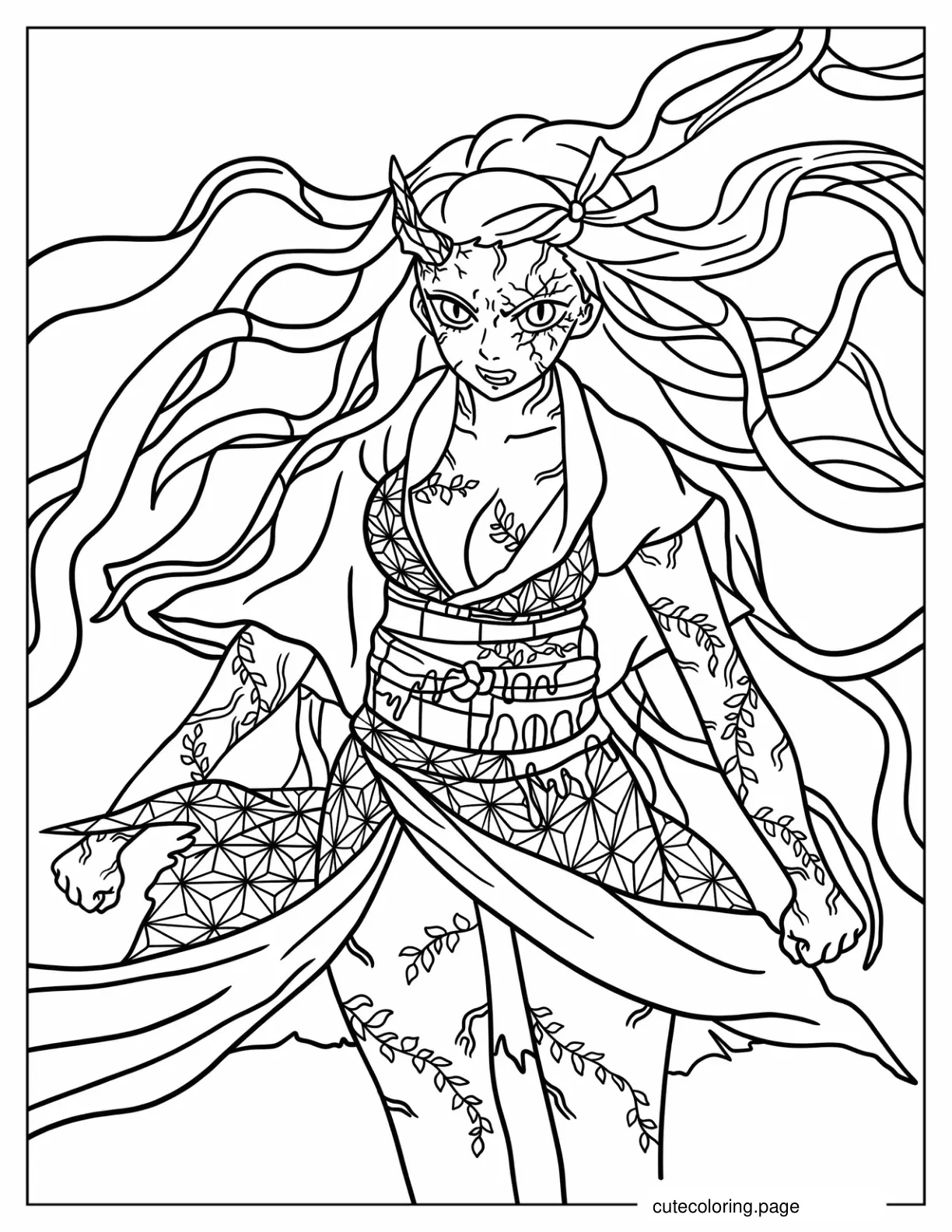 Nezuko Berserk Demon Form Coloring Sheet coloring page