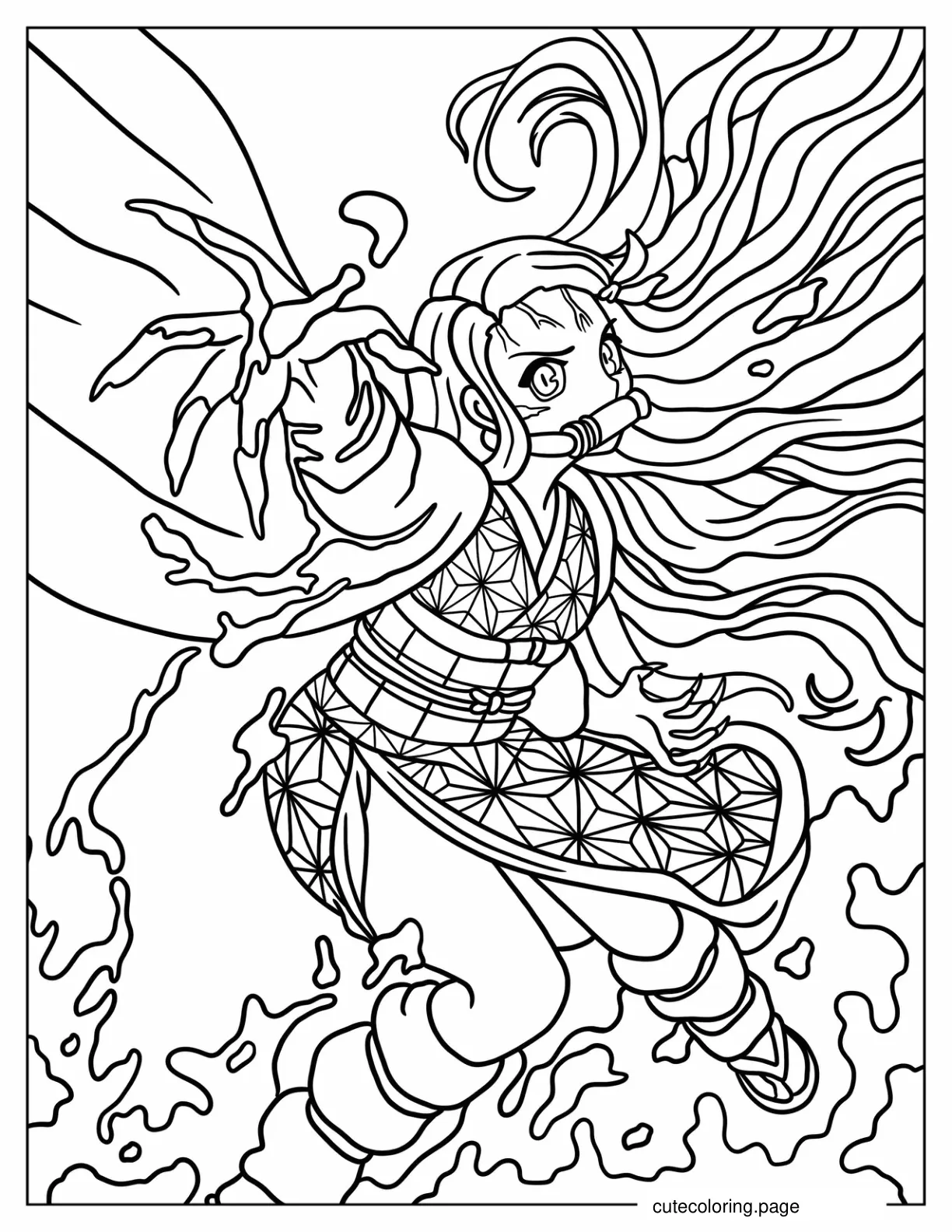 Nezuko Fighting In Demon Form coloring page