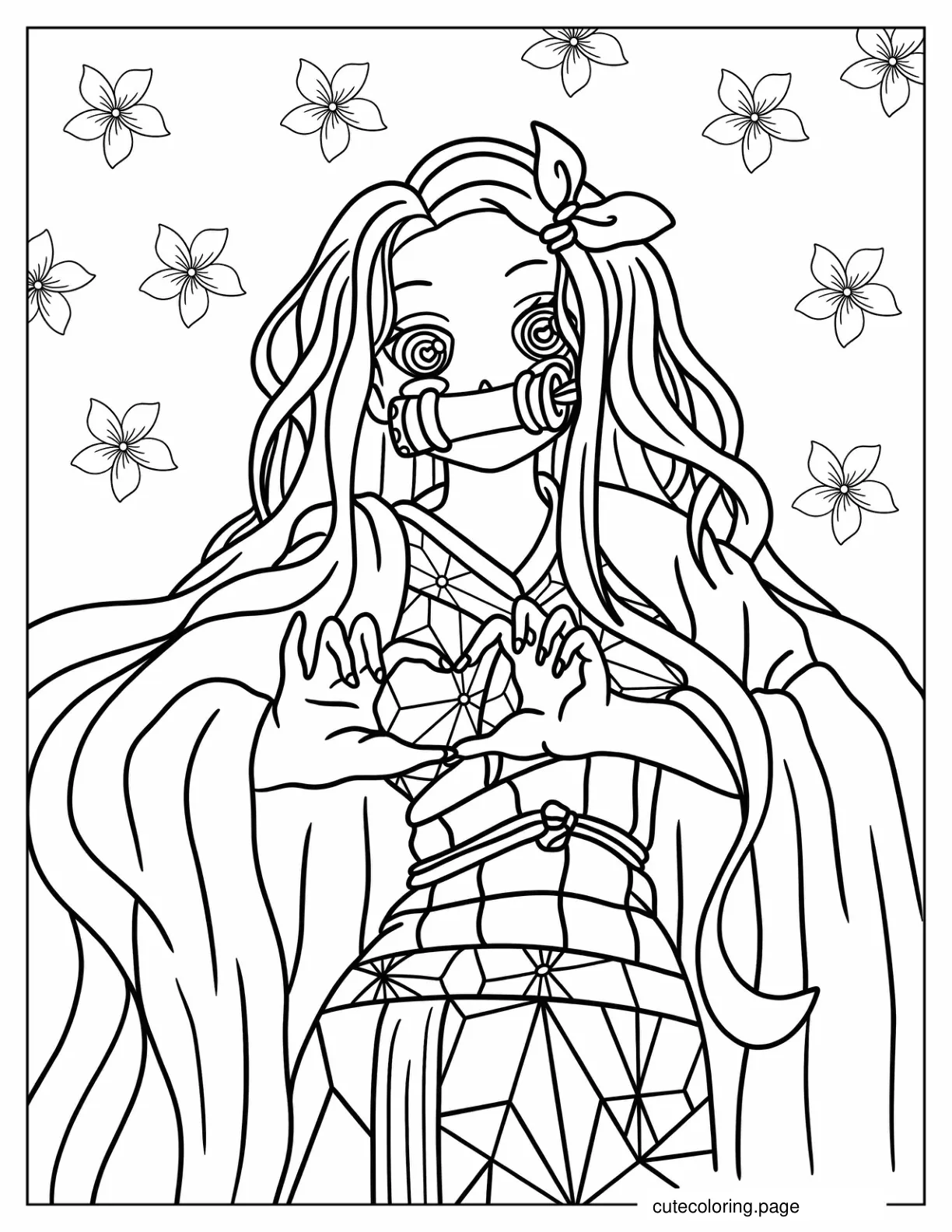 Nezuko Kamado Forming Heart With Her Hands Coloring Page coloring page