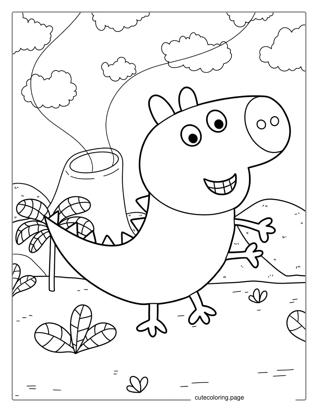 Dinosaur Themed Peppa Pig Coloring Page coloring page