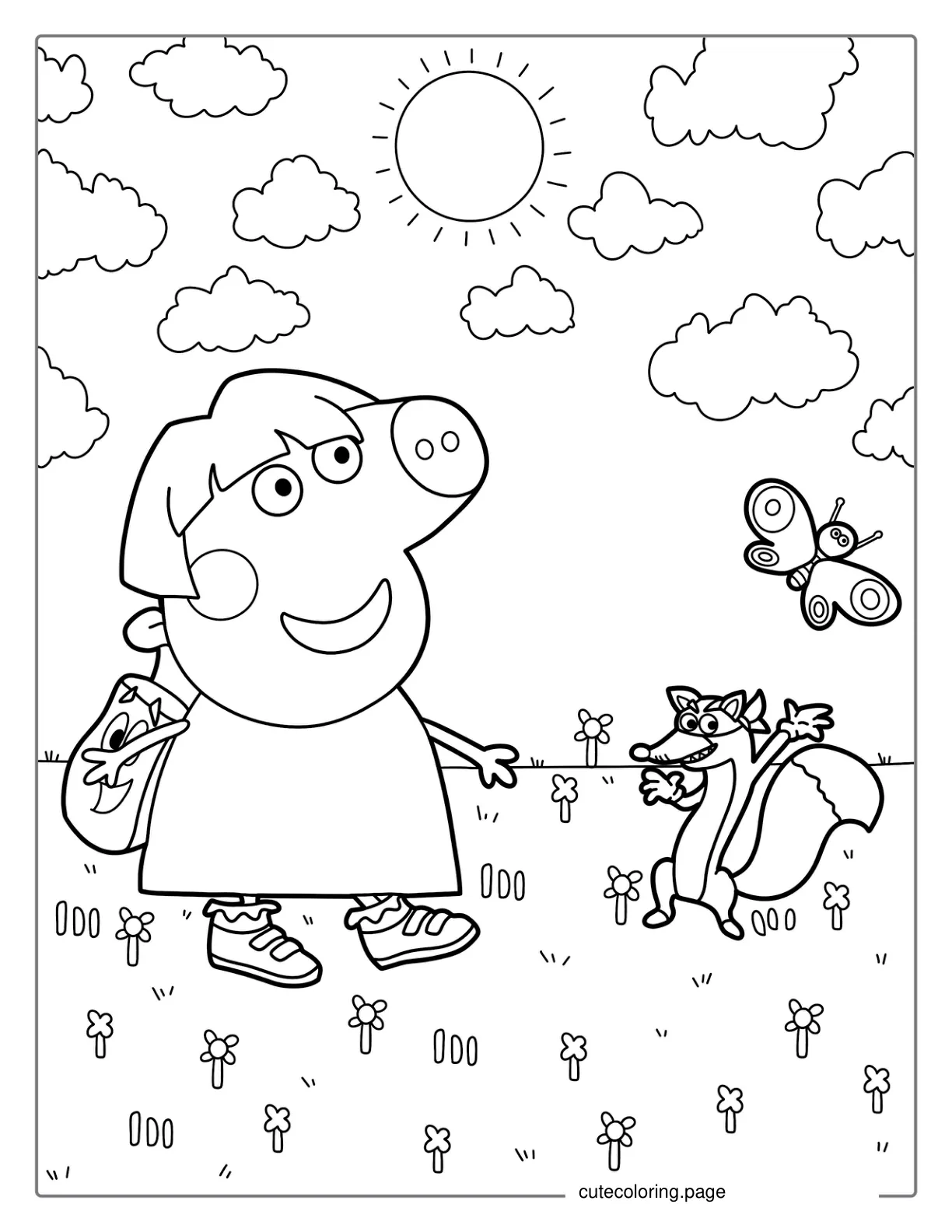 Dora The Explorer Themed Peppa Pig To Color coloring page