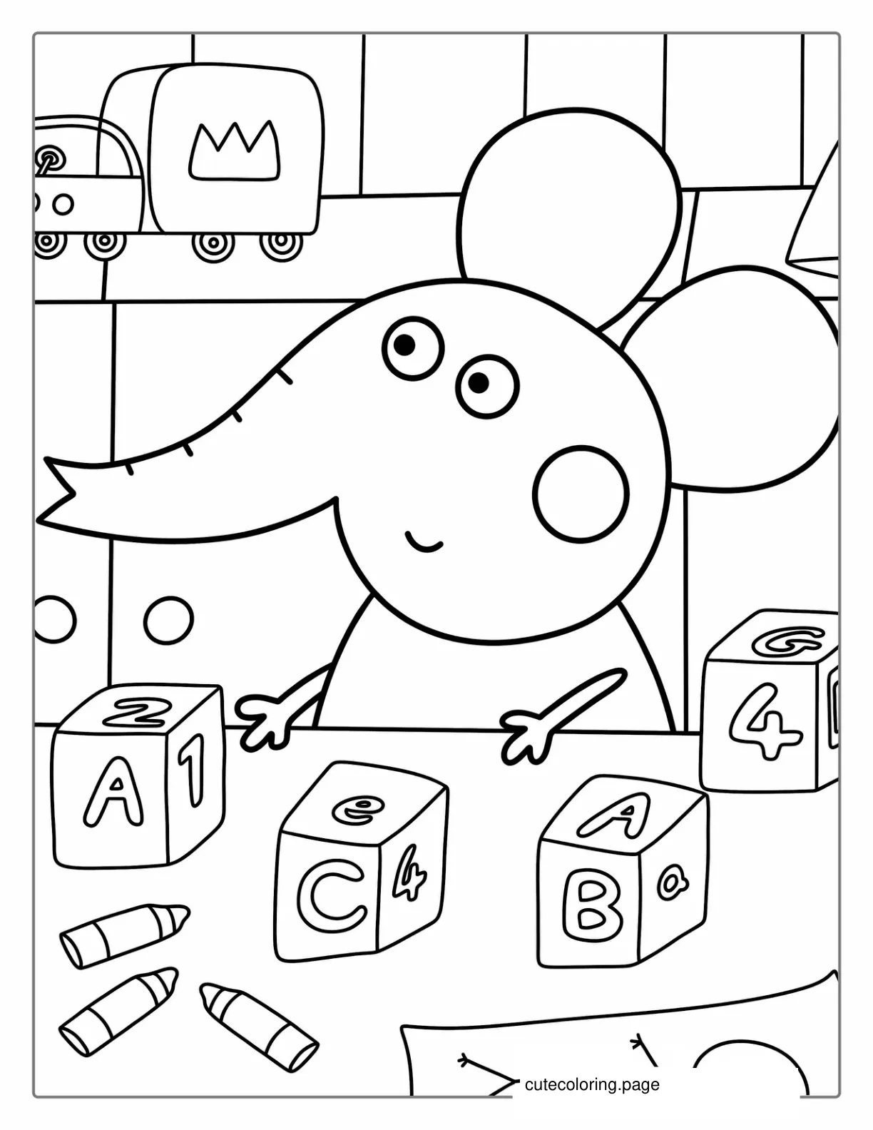 Emily The Elephant Playing With Wood Blocks coloring page