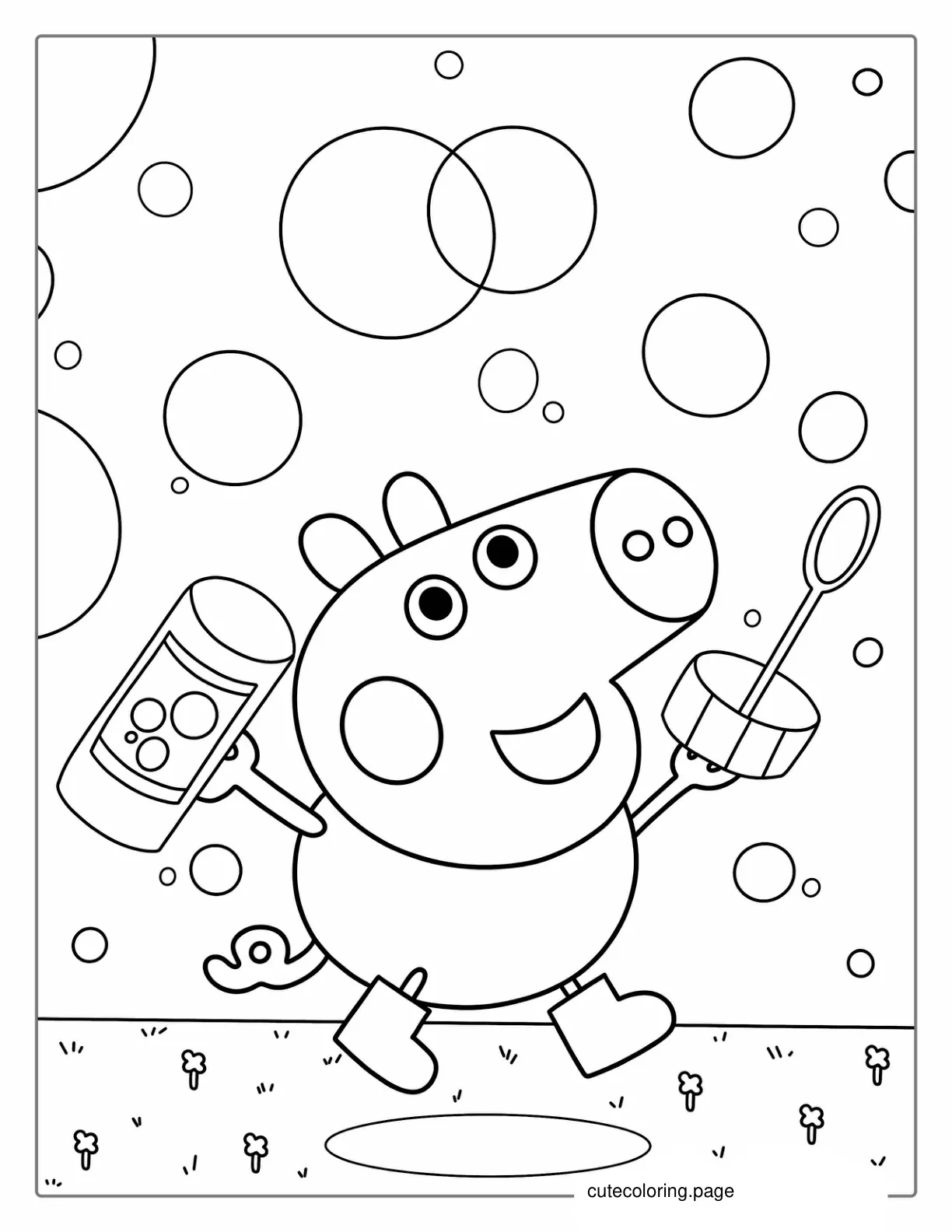 George Pig Playing With Bubbles Coloring Sheet coloring page