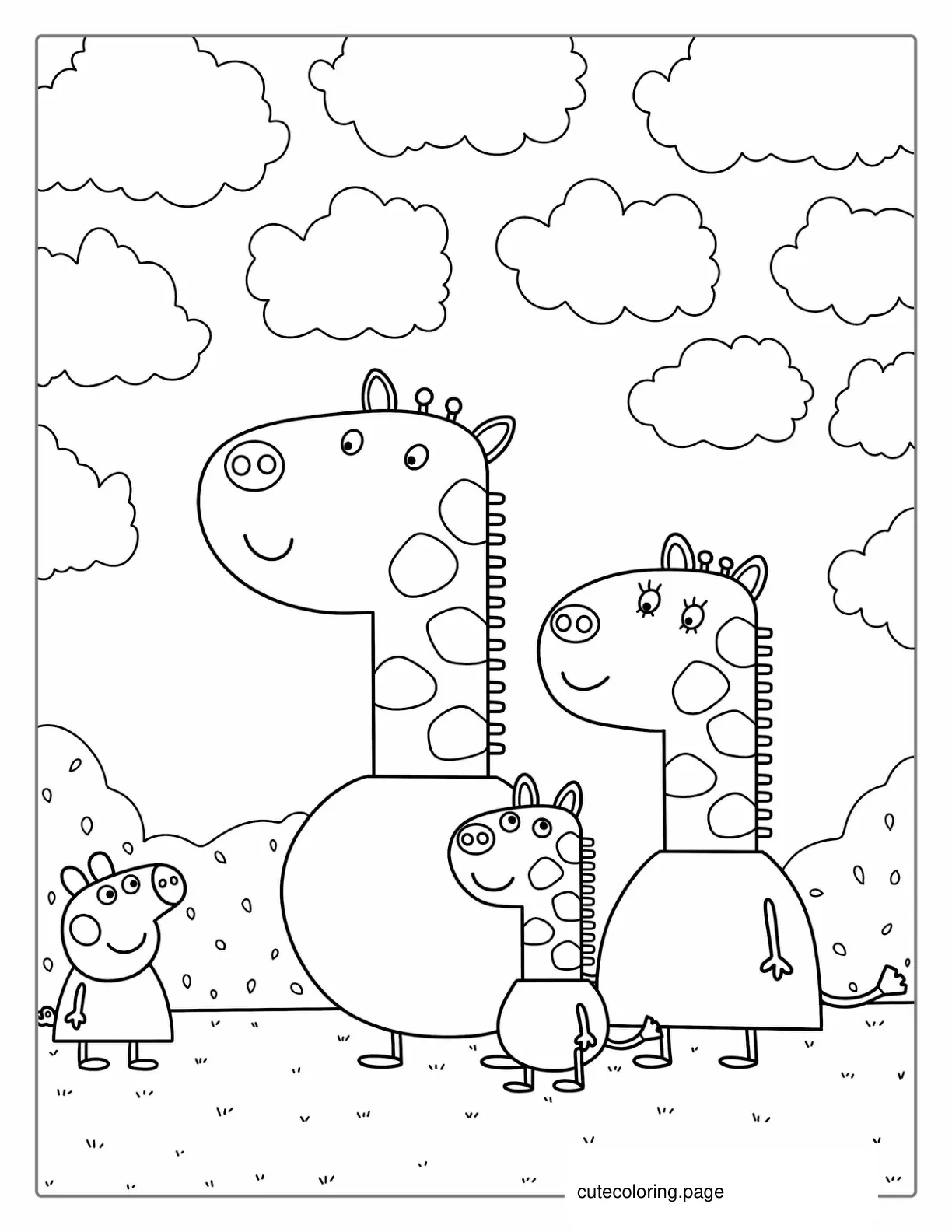 Gerald Giraffe With Family And Peppa coloring page