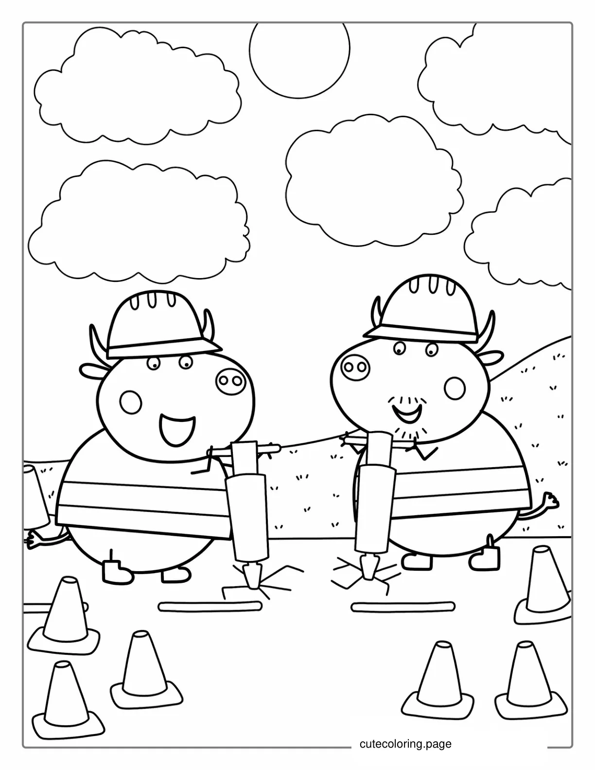 Mr Bull Road Workers Coloring Page coloring page