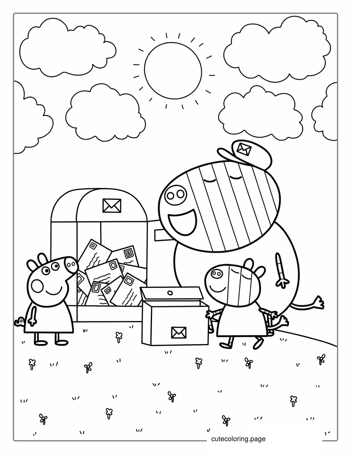 Mr Zebra Delivering Mail To Peppa coloring page