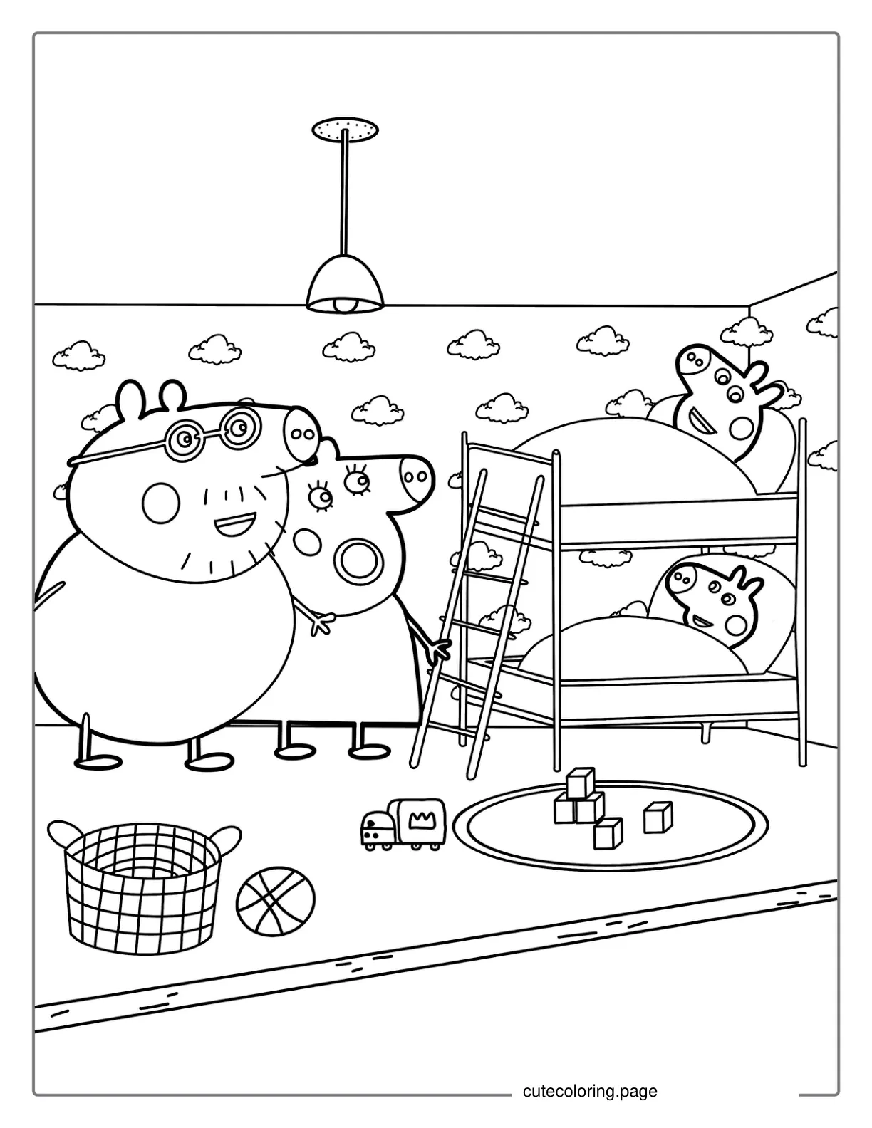 Peppa And George Going To Bed Coloring Page coloring page