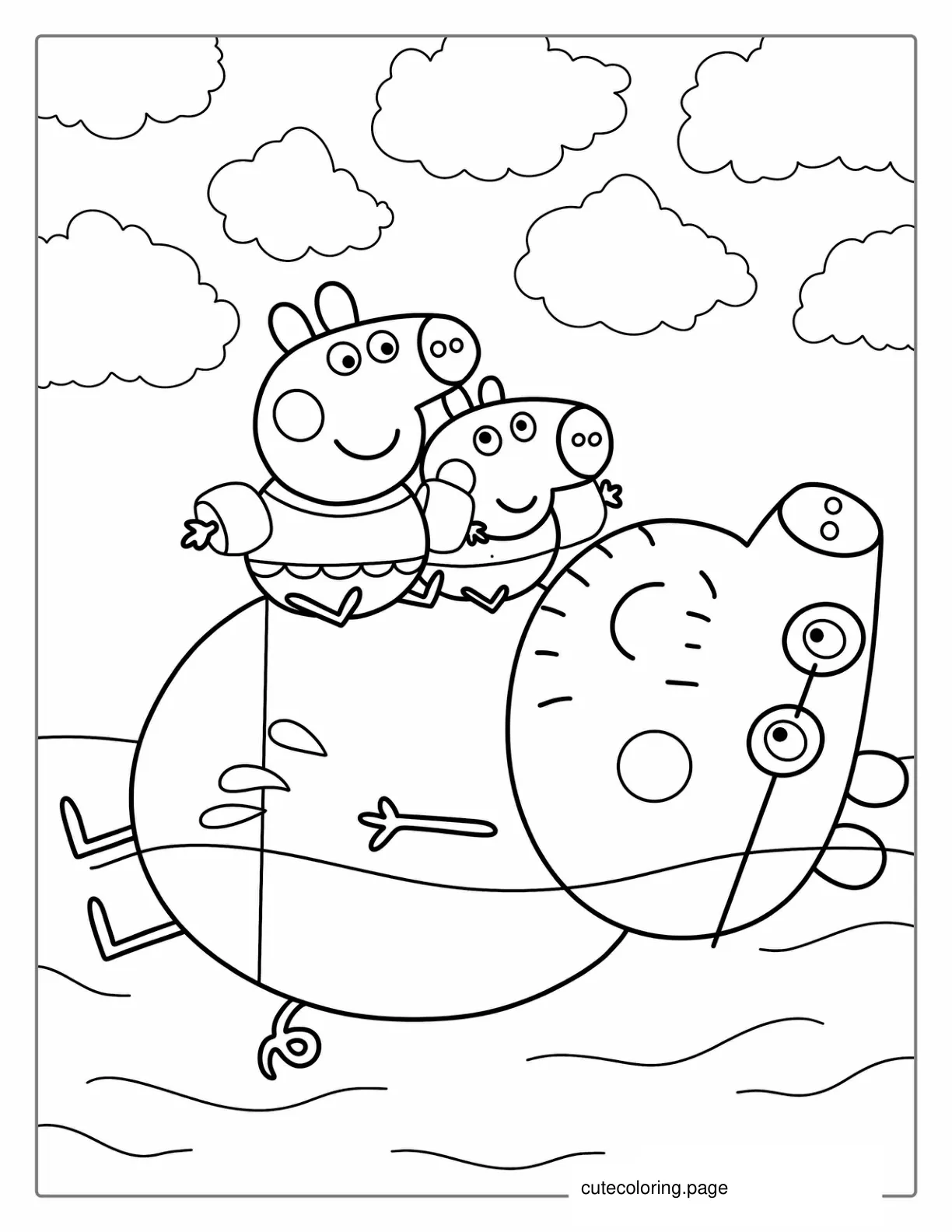 Peppa And George Playing With Daddy Pig At Beach coloring page