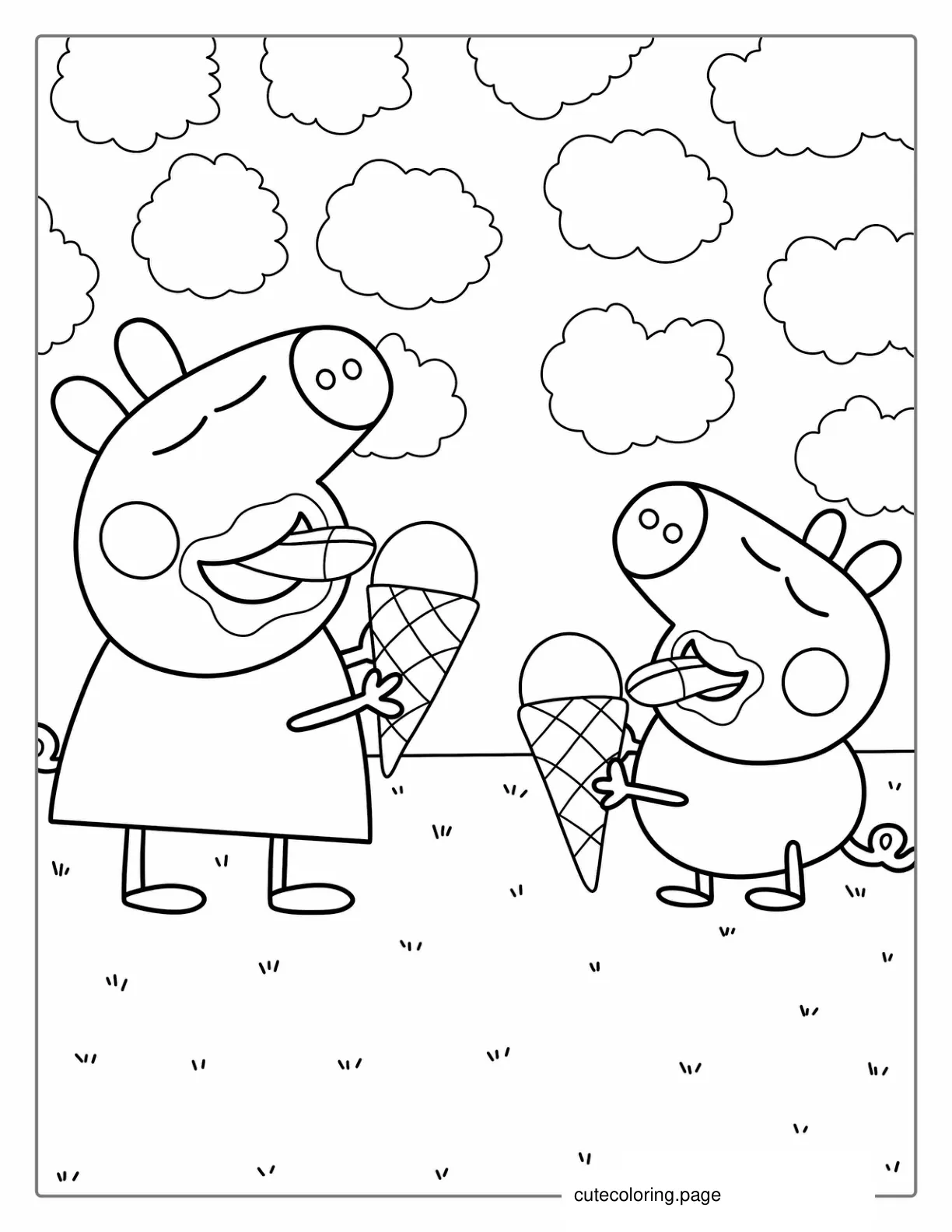 Peppa Pig And George Eating Ice Cream To Color coloring page