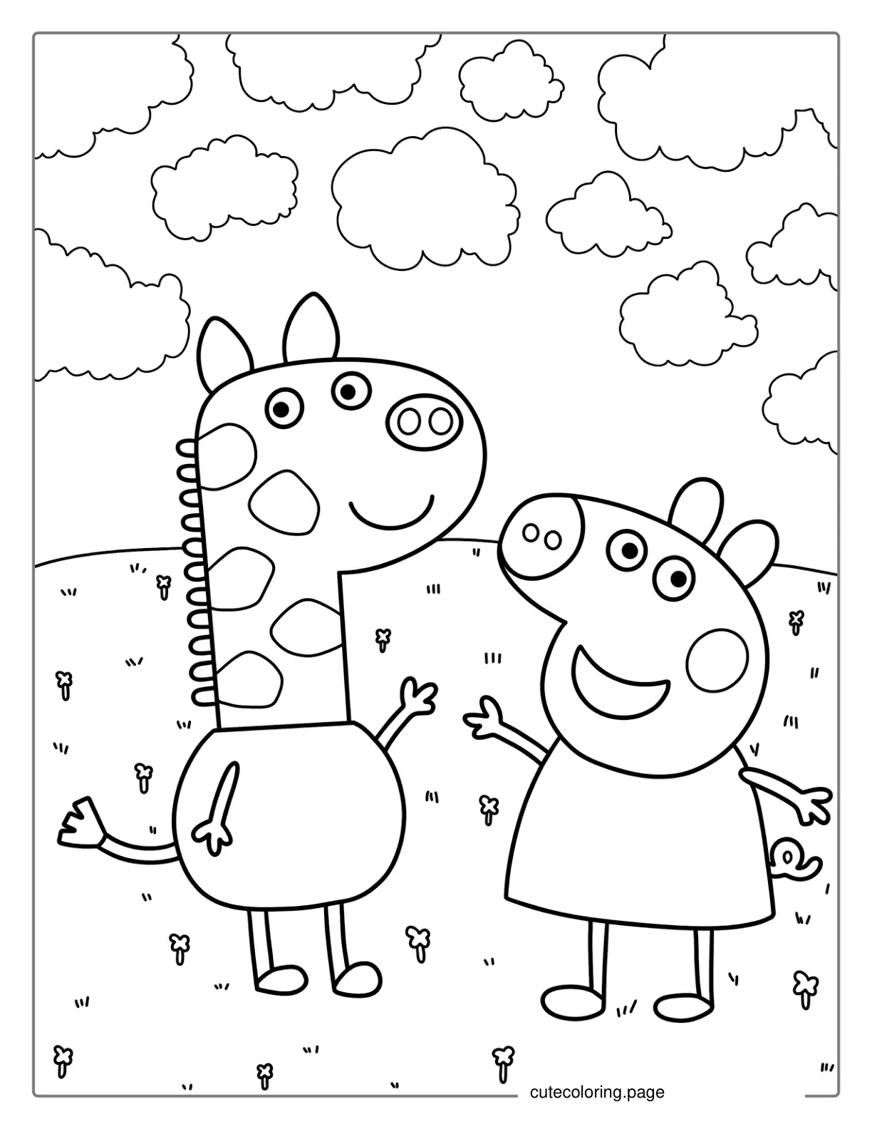 Peppa Pig And Gerald Giraffe Coloring Page coloring page