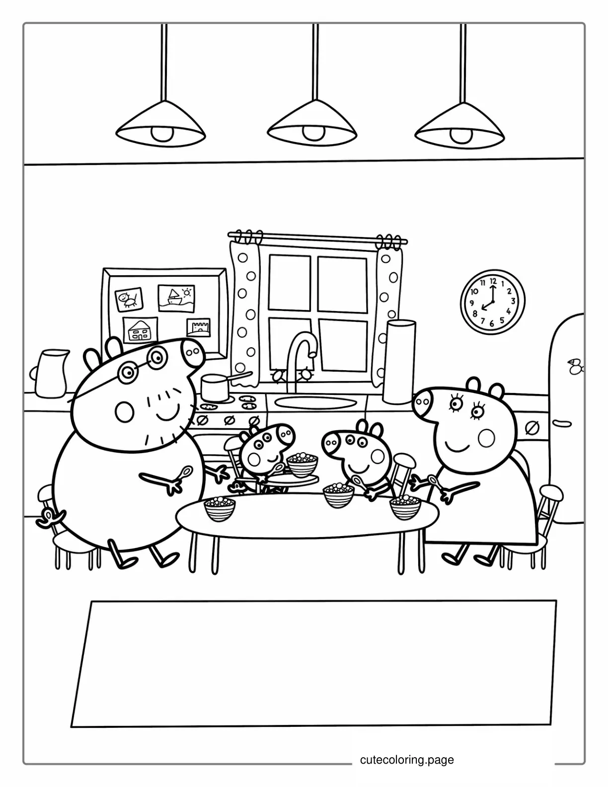 Peppa Pig Family Eating Dinner At Table Coloring coloring page