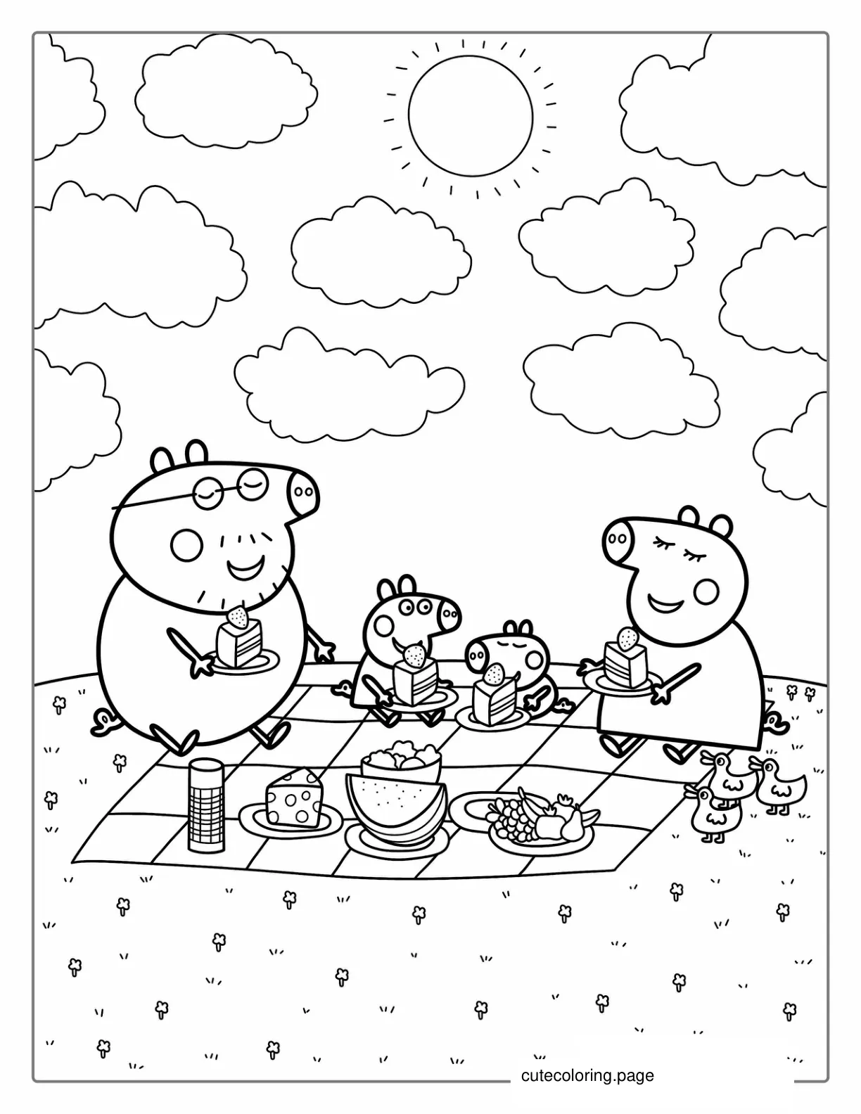 Peppa Pig Family Having A Picnic Coloring Page coloring page