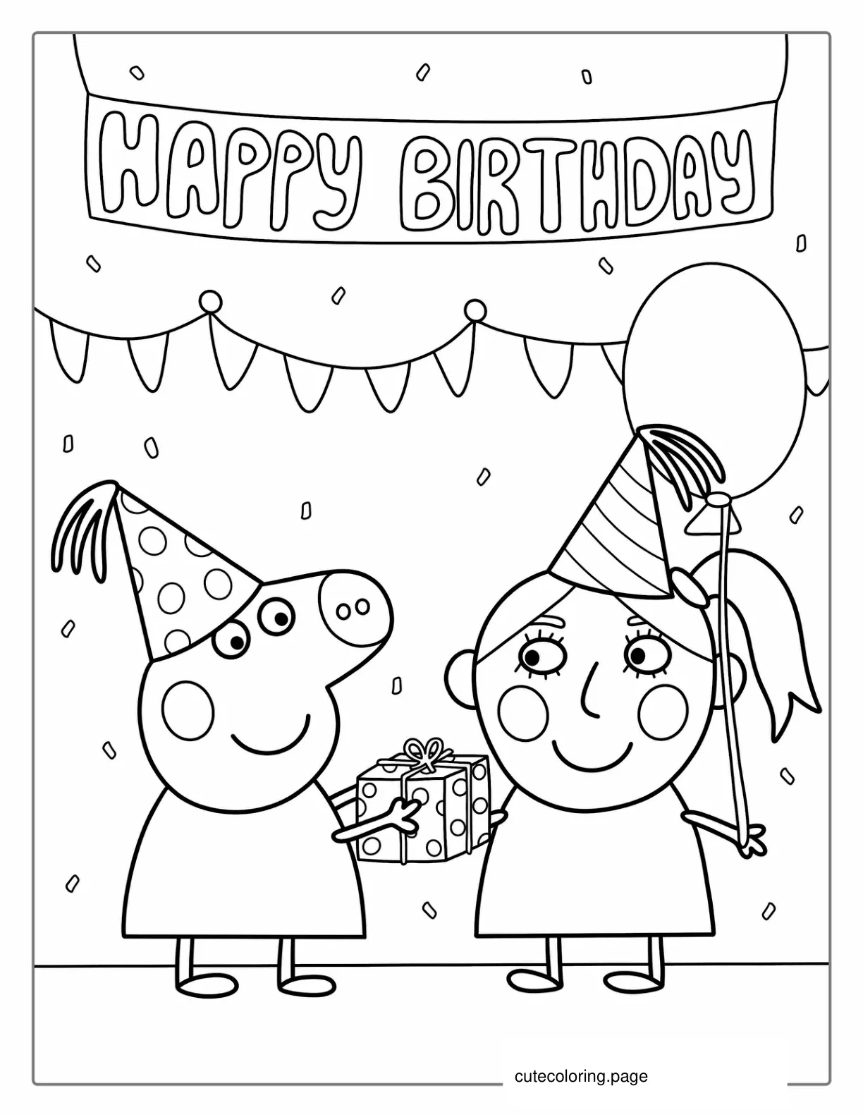 Peppa Pig Happy Birthday Coloring Sheet For Kids coloring page