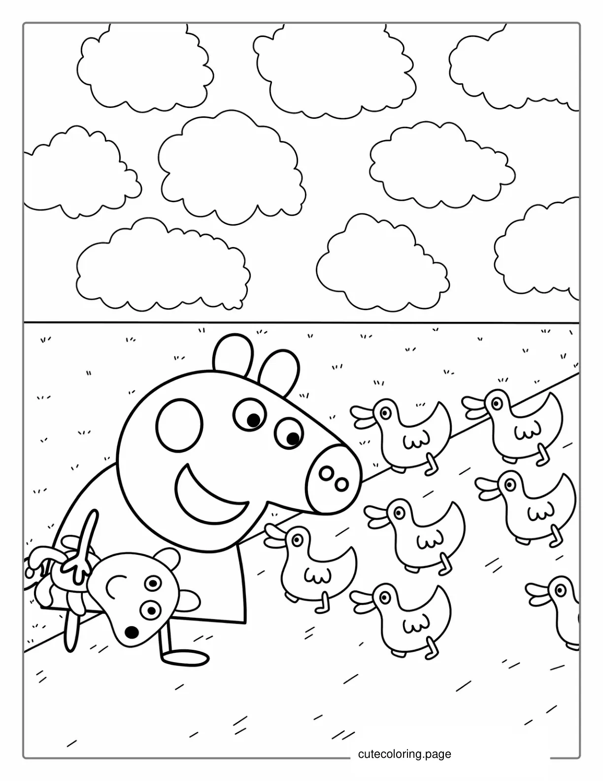 Peppa Pig Helping Baby Ducklings Coloring coloring page