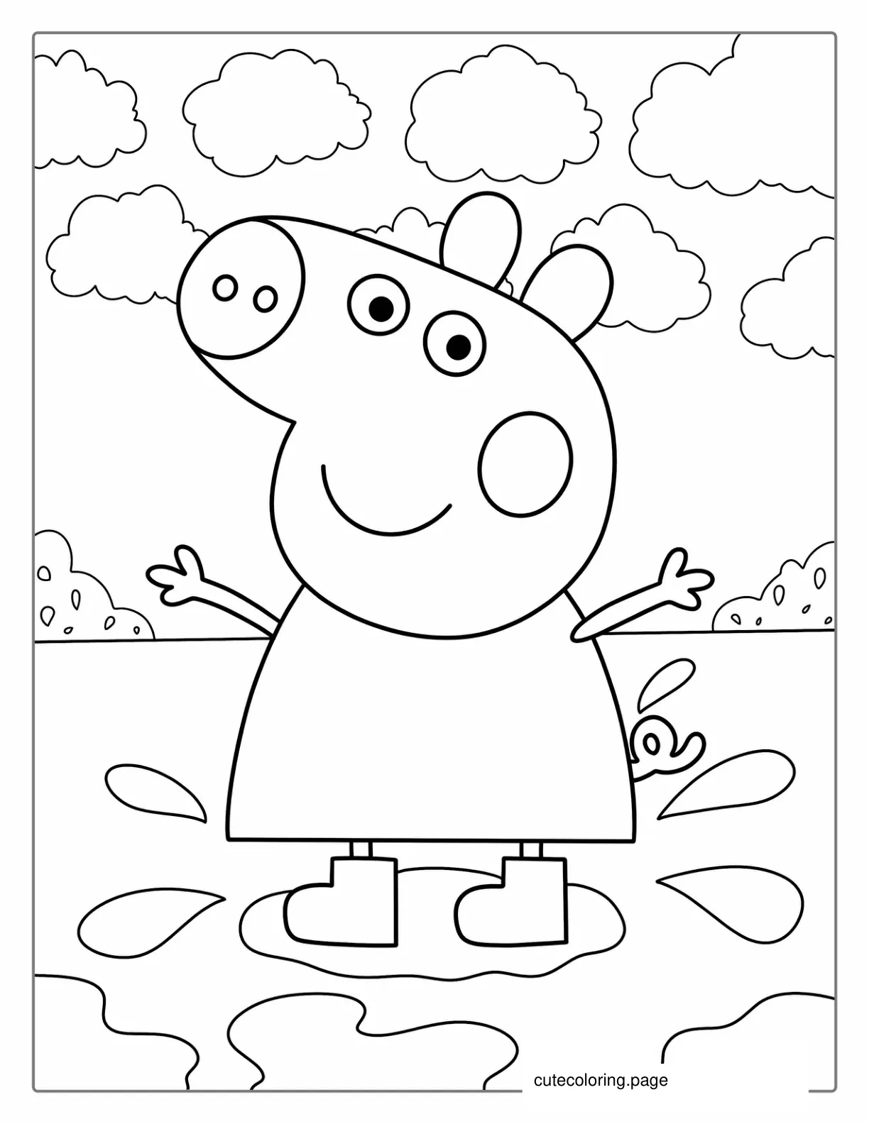 Peppa Pig Jumping In Puddle coloring page