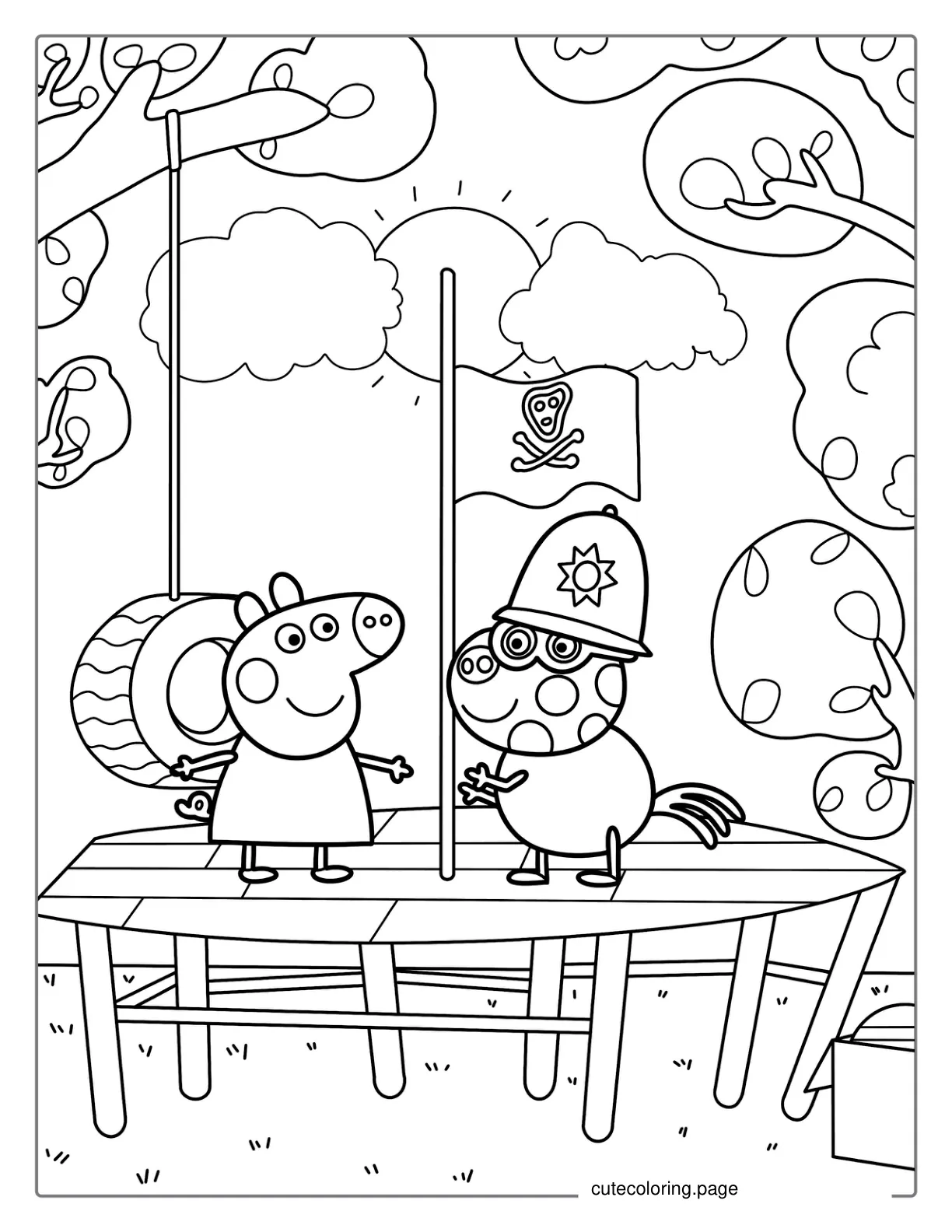 Peppa Pig Playing Pirates With Friend Coloring Page coloring page